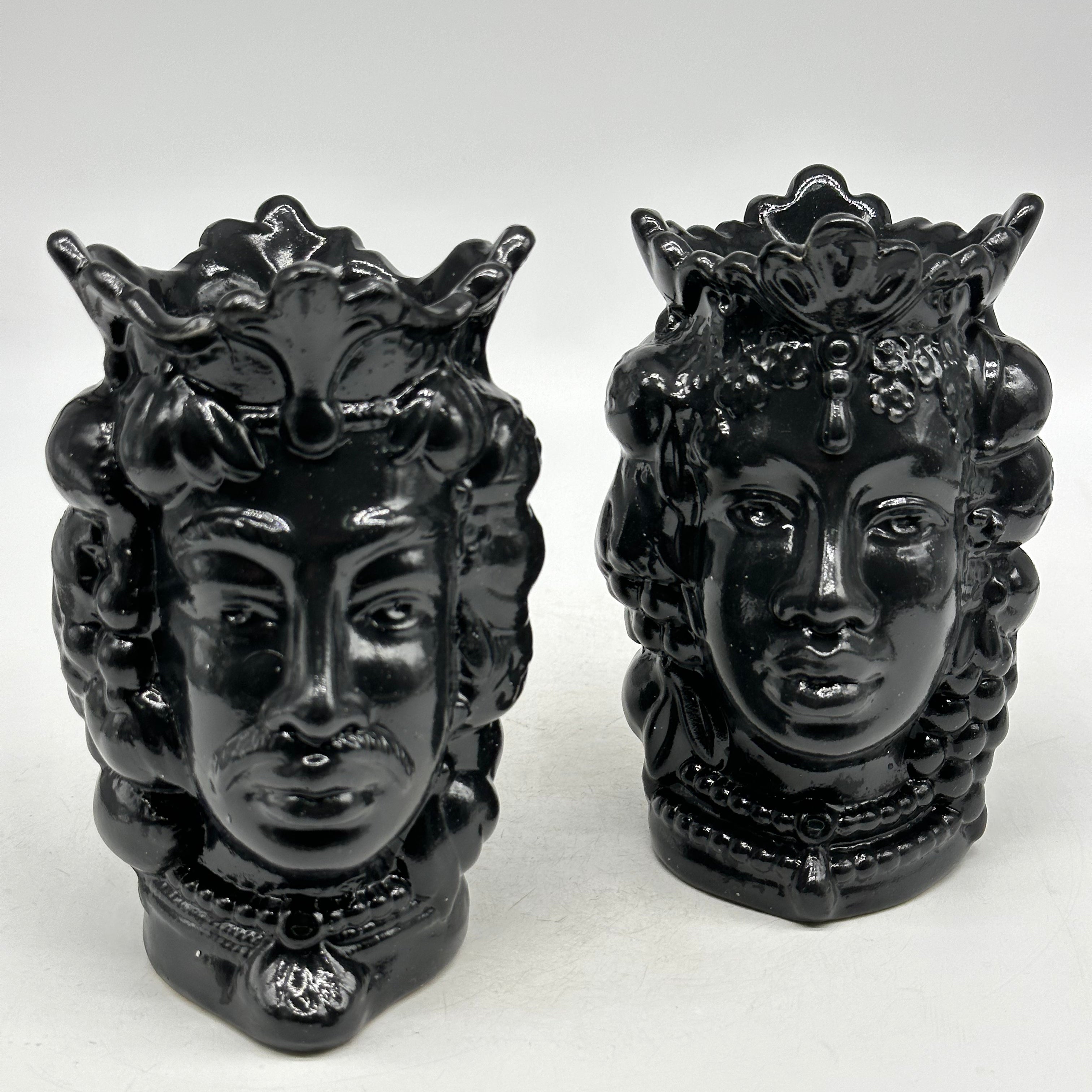 FINE SERIE - Coppia Teste di Moro Afro Frutta Ceramica Caltagirone cm H.18 L.12 Artigianale Grigio Scuro - TESTE DI MORO