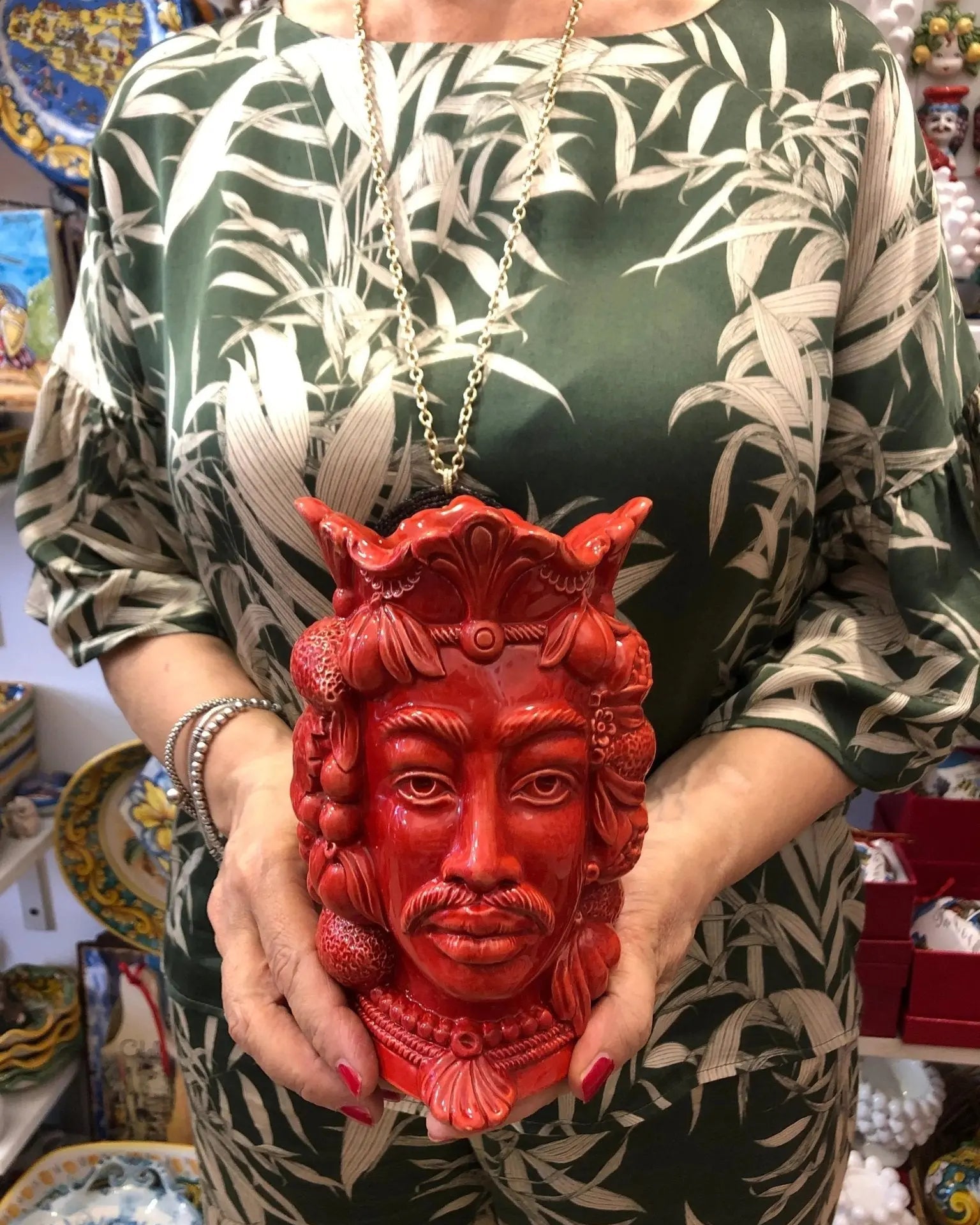 Teste di Moro Afro Frutta Ceramica Caltagirone cm H.18 L.12 Artigianale Rosso - DD CERAMICHE SICILIANE