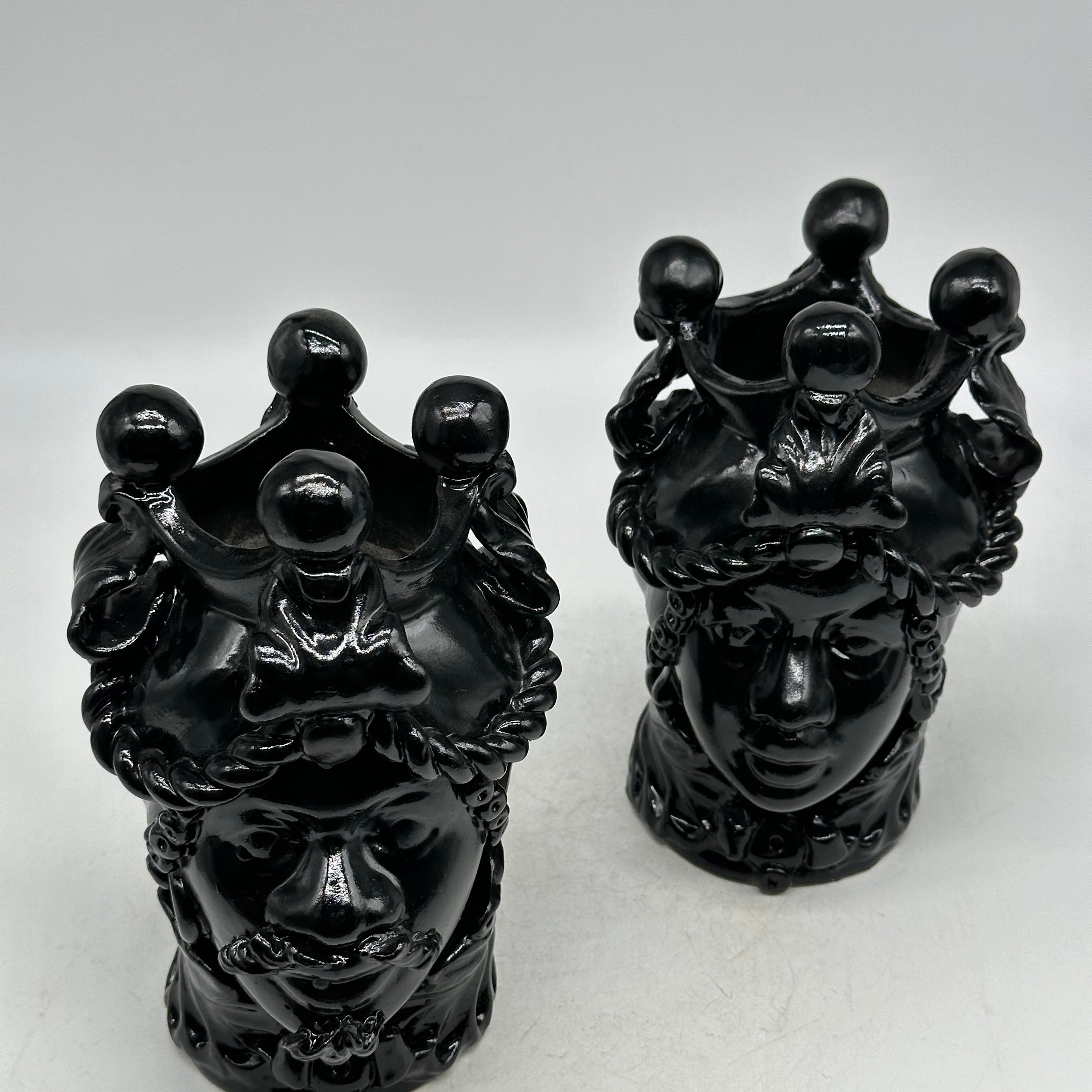 FINE SERIE - Coppia Teste di Moro Zefiro Ceramica Caltagirone cm H.20 L.13 Artigianale Nero - Donna - TESTE DI MORO