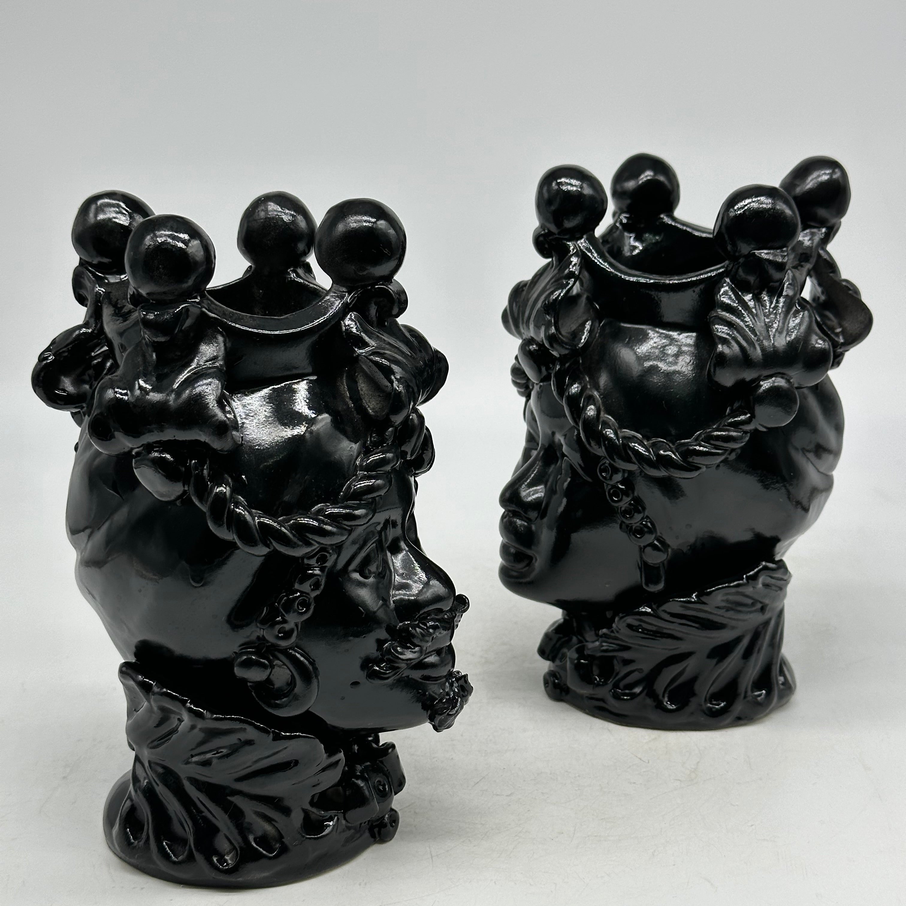 FINE SERIE - Coppia Teste di Moro Zefiro Ceramica Caltagirone cm H.20 L.13 Artigianale Nero - Donna - TESTE DI MORO