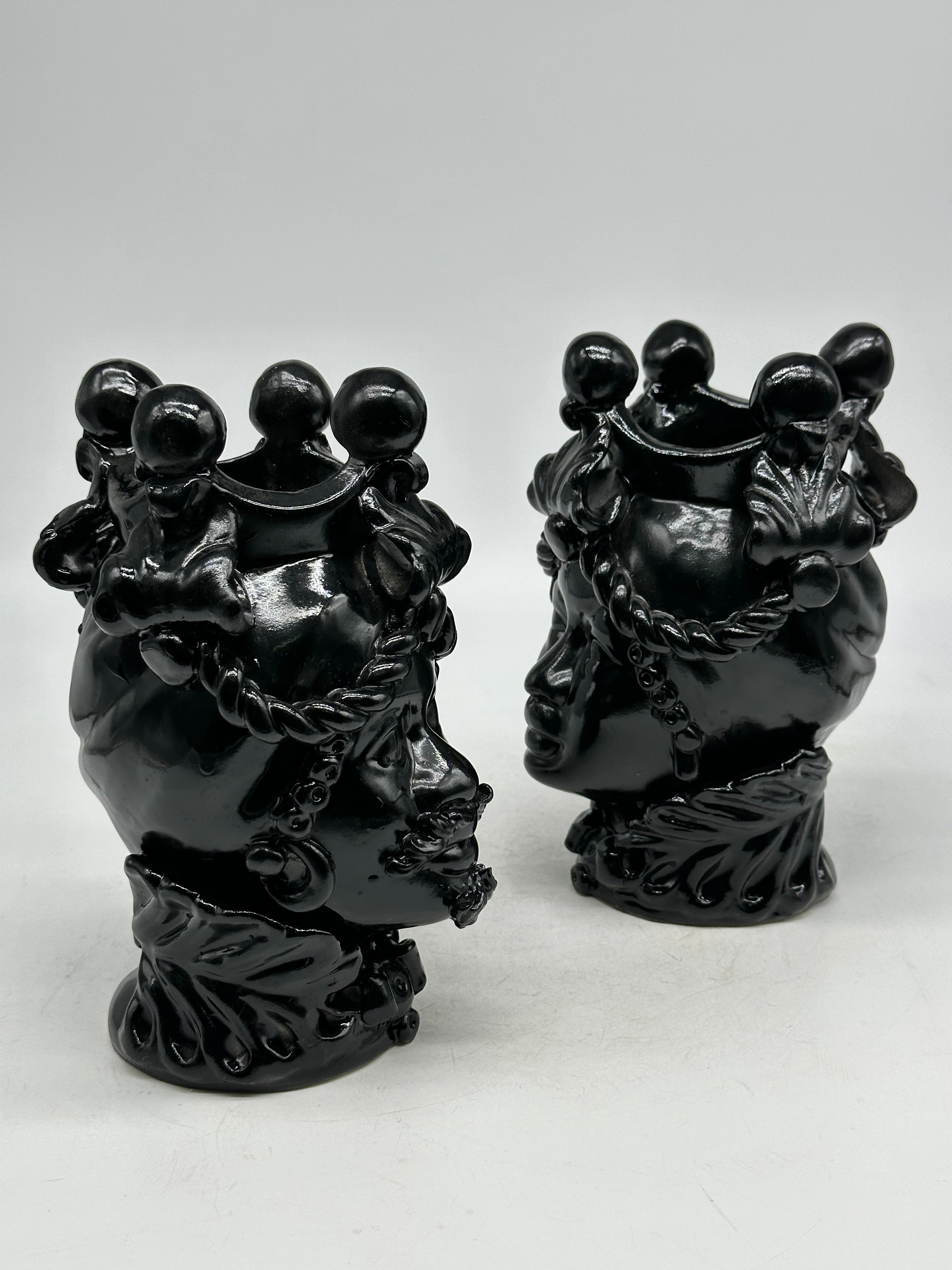 FINE SERIE - Coppia Teste di Moro Zefiro Ceramica Caltagirone cm H.20 L.13 Artigianale Nero - Donna - TESTE DI MORO