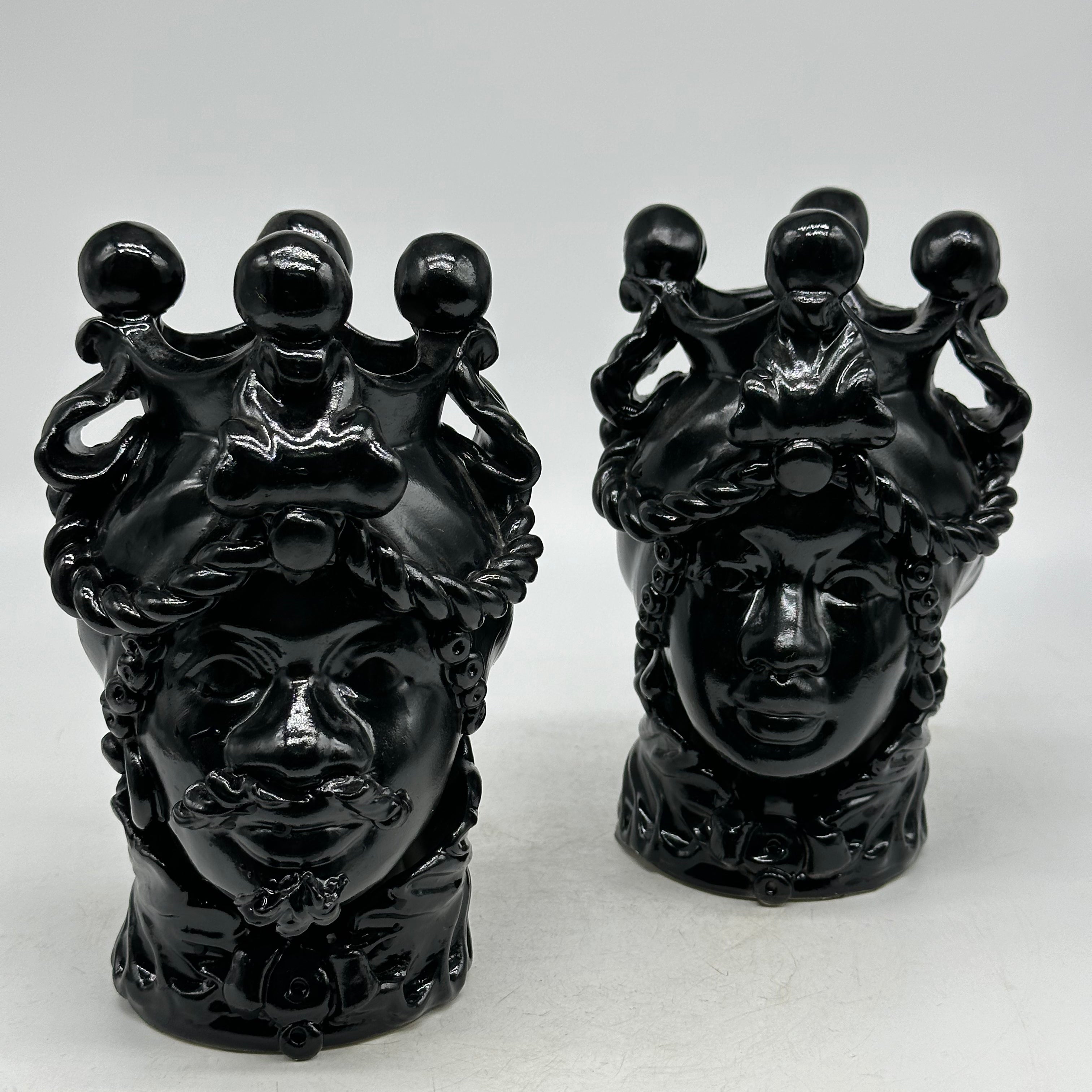 FINE SERIE - Coppia Teste di Moro Zefiro Ceramica Caltagirone cm H.20 L.13 Artigianale Nero - Donna - TESTE DI MORO