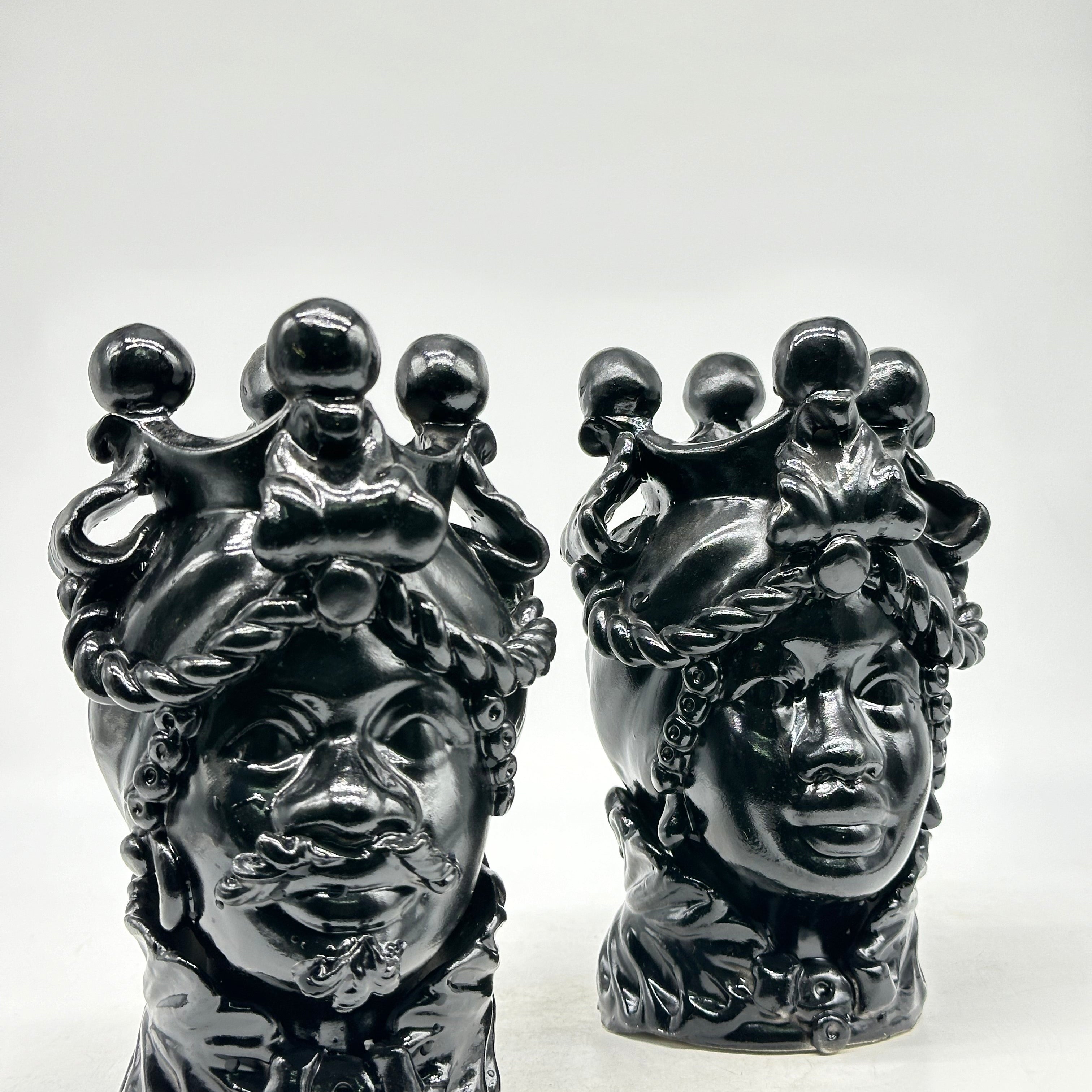 FINE SERIE - Coppia Teste di Moro Zefiro Ceramica Caltagirone cm H.20 L.13 Artigianale Nero - Donna - TESTE DI MORO