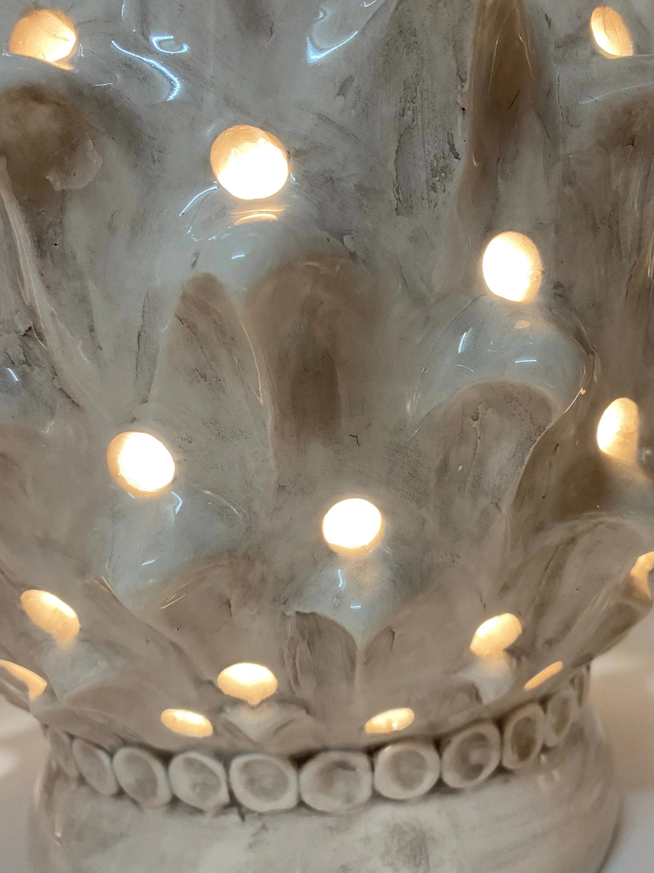 Lampada Pigna traforata Ceramica Caltagirone cm H.47 L.30 Artigianale Ghiaccio DD CERAMICHE SICILIANE