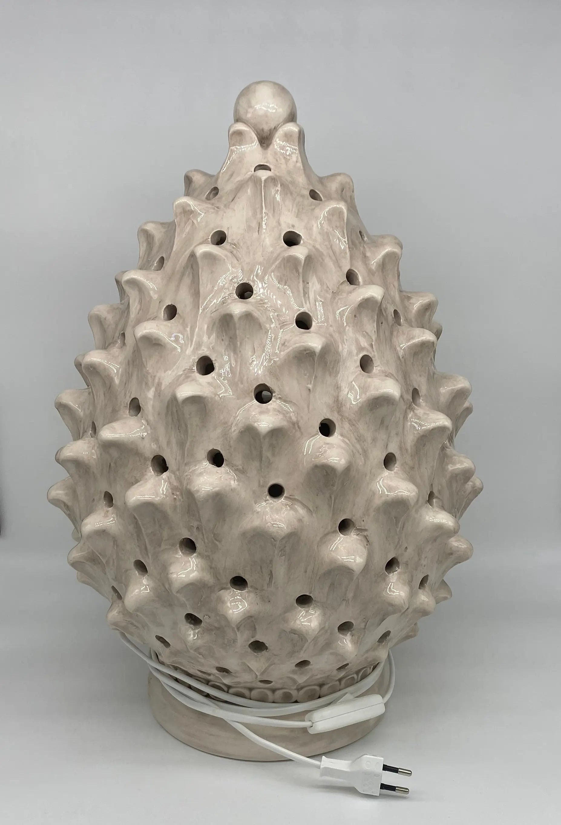 Lampada Pigna traforata Ceramica Caltagirone cm H.47 L.30 Artigianale Ghiaccio DD CERAMICHE SICILIANE