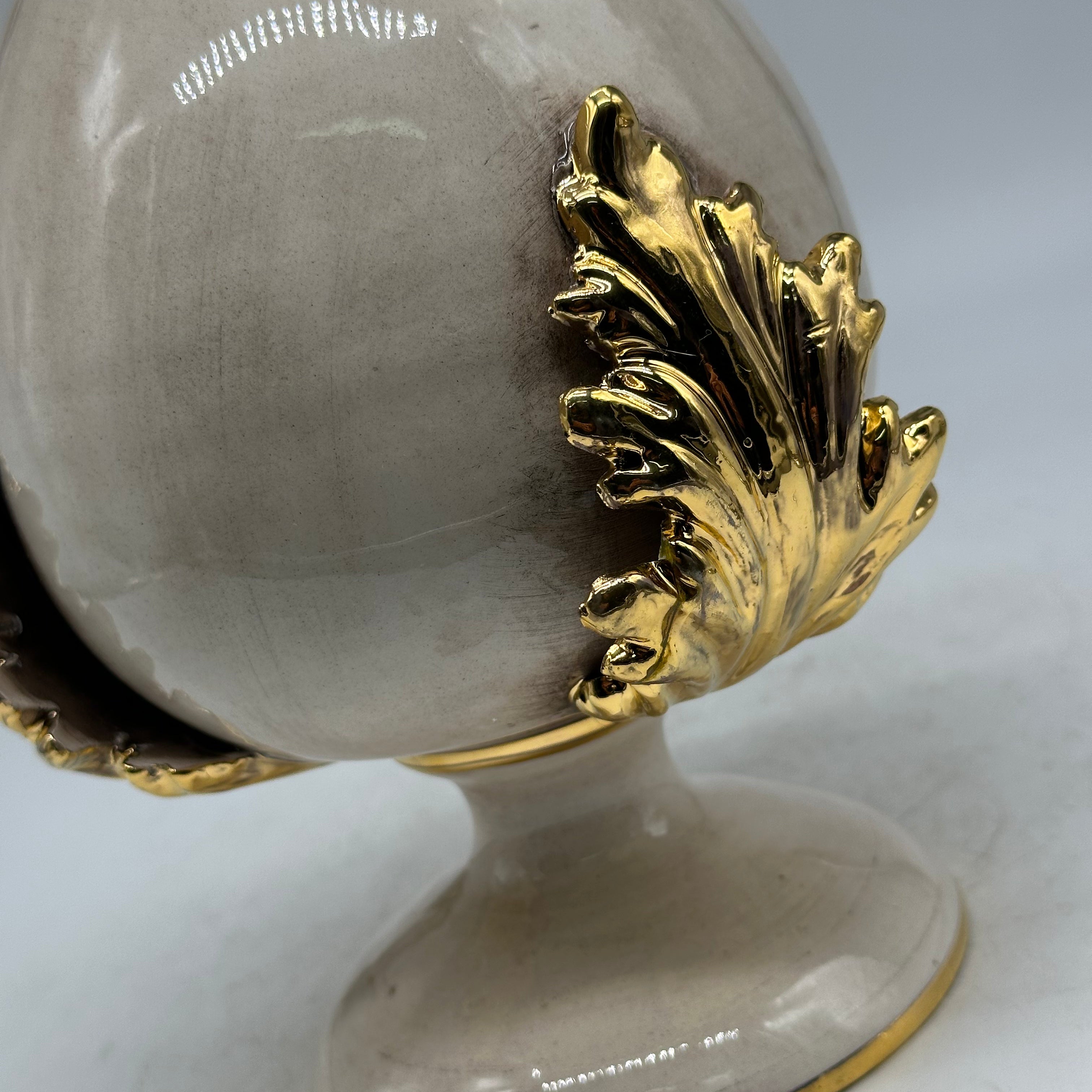 FINE SERIE - Pumo Ceramica Caltagirone cm H.20 Artigianale Écru Oro - PUMI