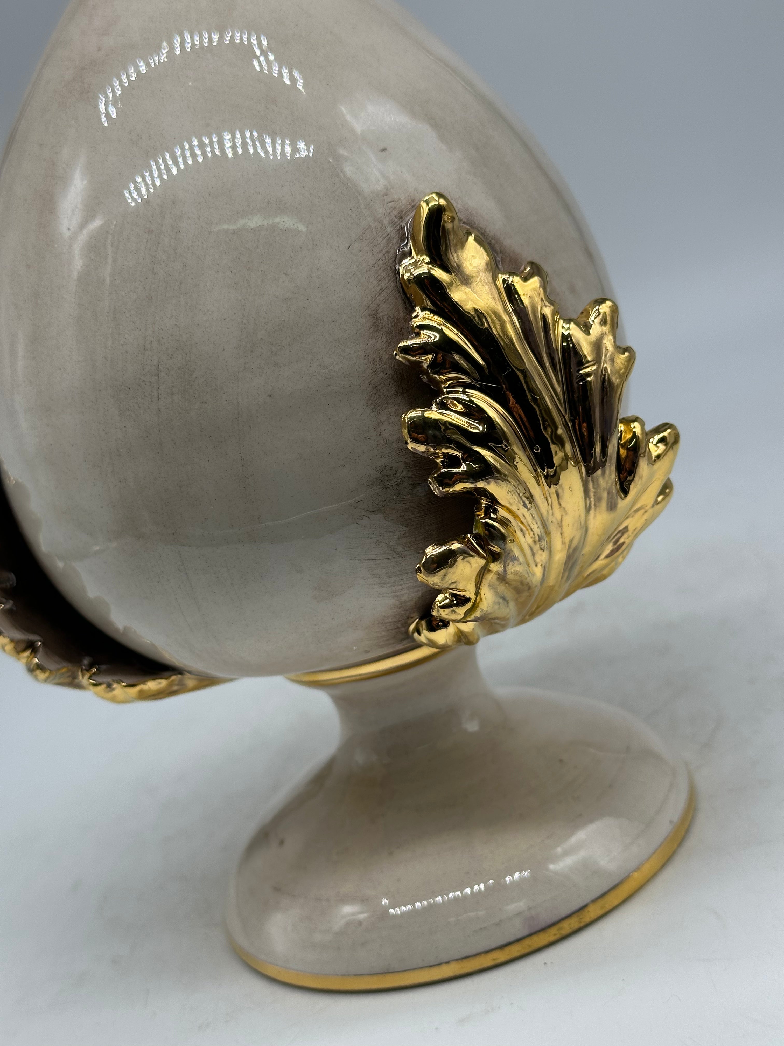 FINE SERIE - Pumo Ceramica Caltagirone cm H.20 Artigianale Écru Oro - PUMI