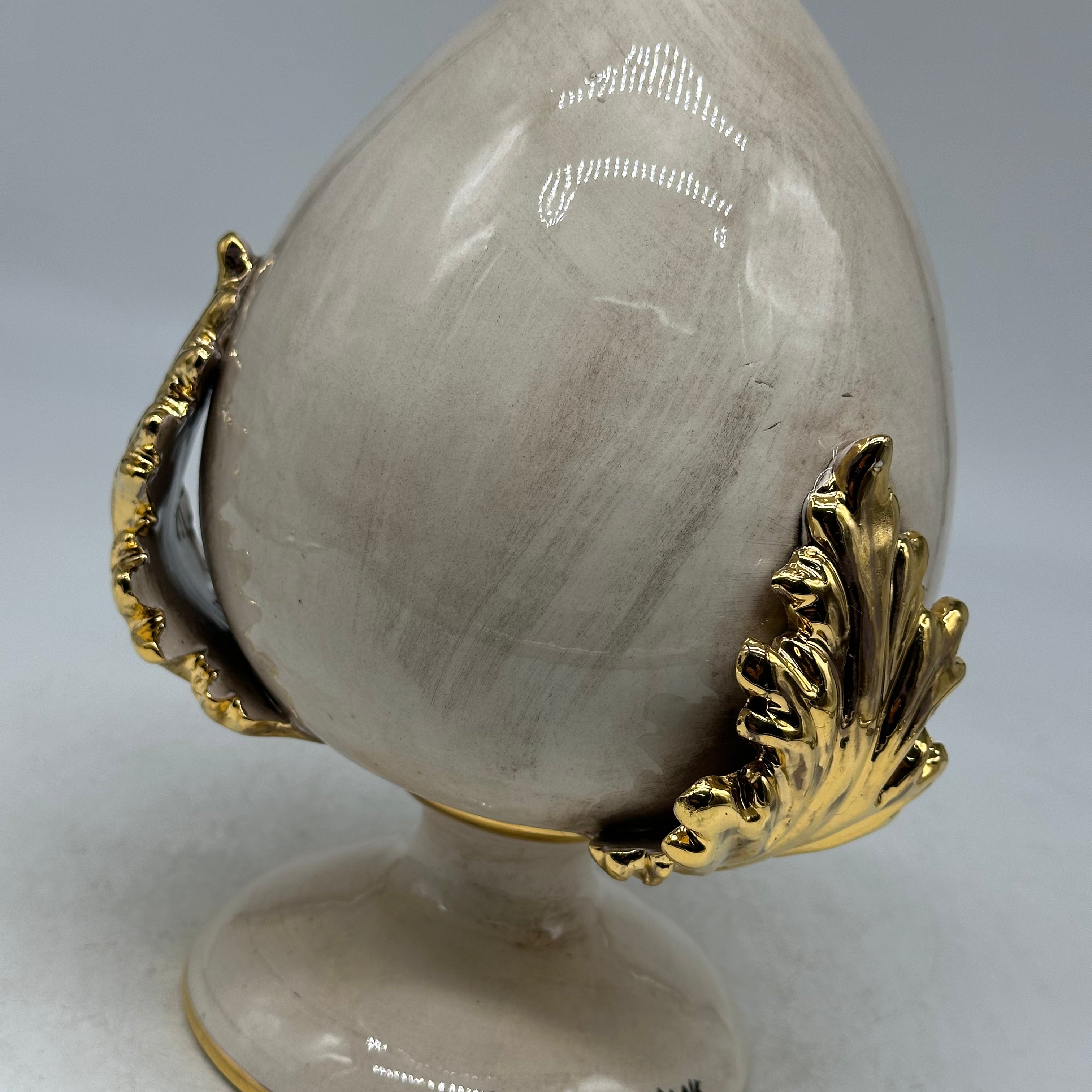 FINE SERIE - Pumo Ceramica Caltagirone cm H.20 Artigianale Écru Oro - PUMI