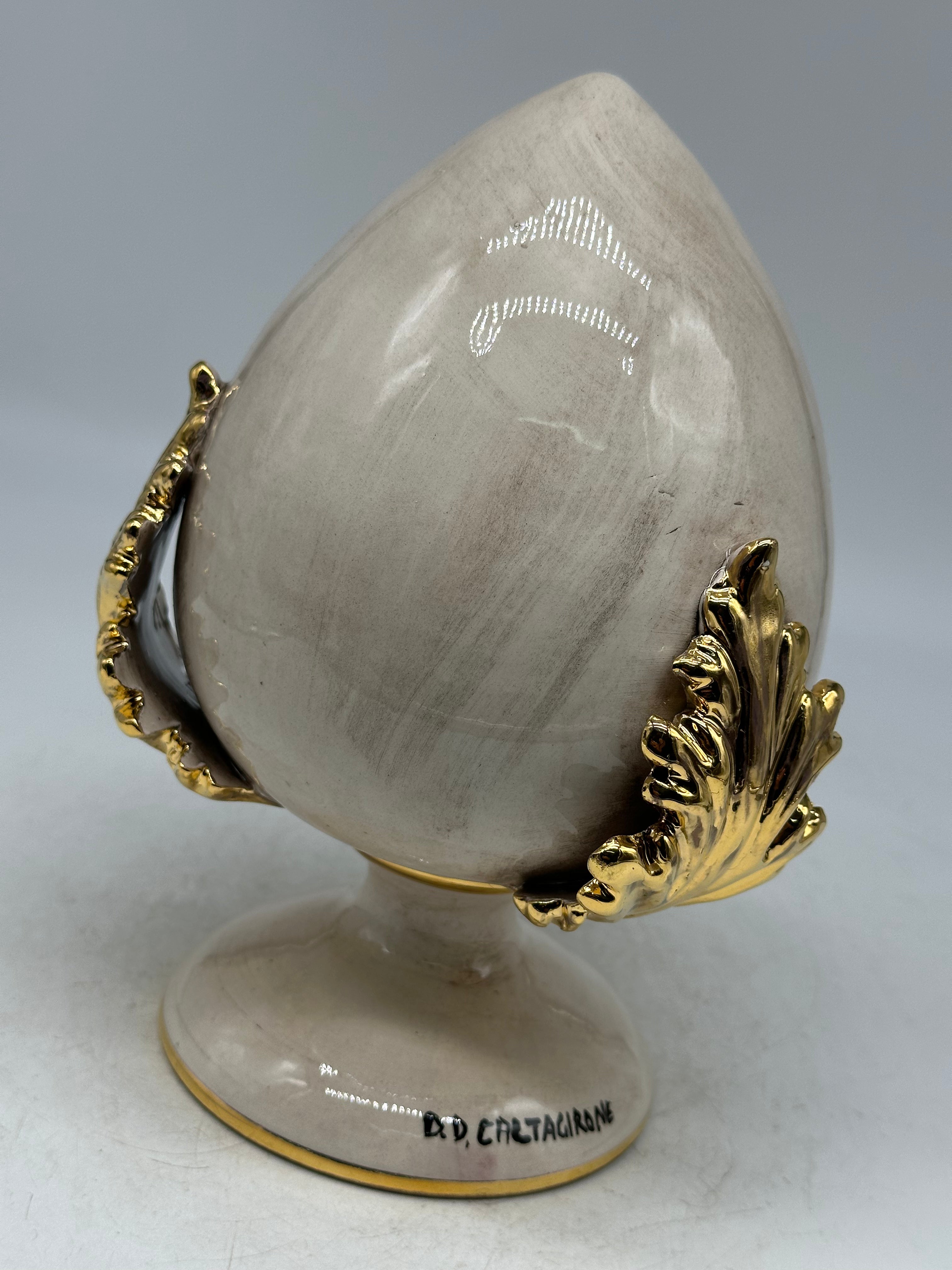 FINE SERIE - Pumo Ceramica Caltagirone cm H.20 Artigianale Écru Oro - PUMI