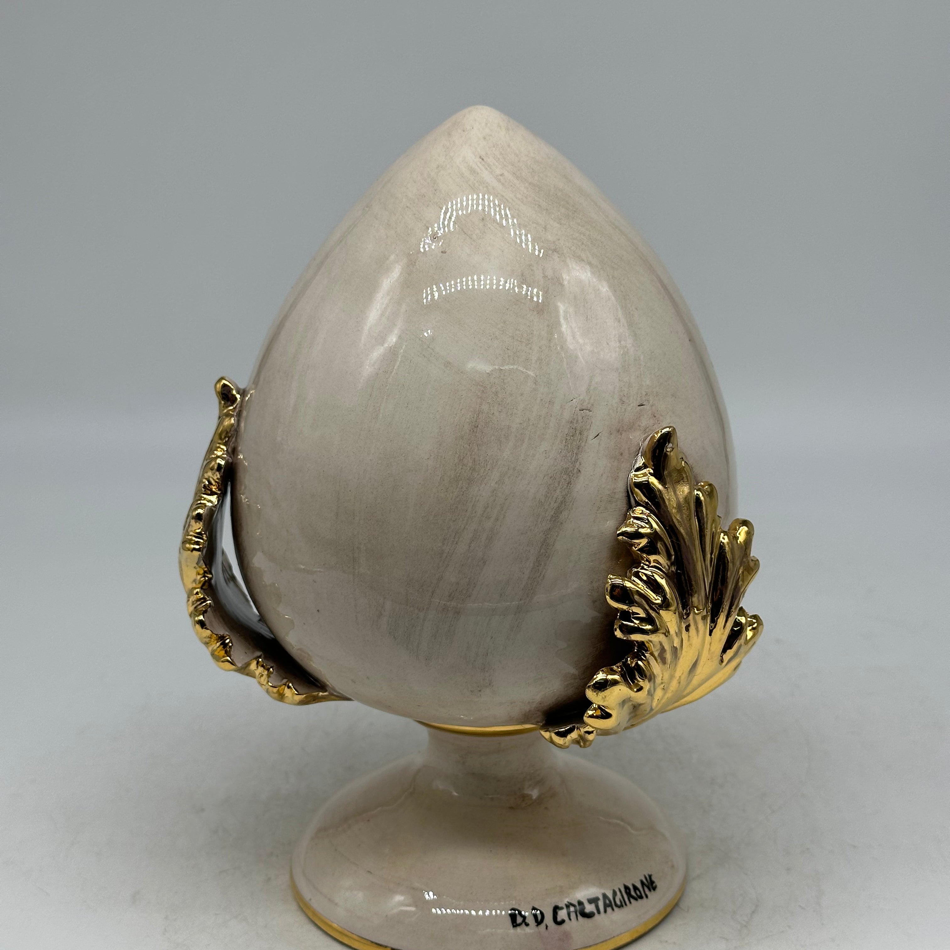 FINE SERIE - Pumo Ceramica Caltagirone cm H.20 Artigianale Écru Oro - PUMI