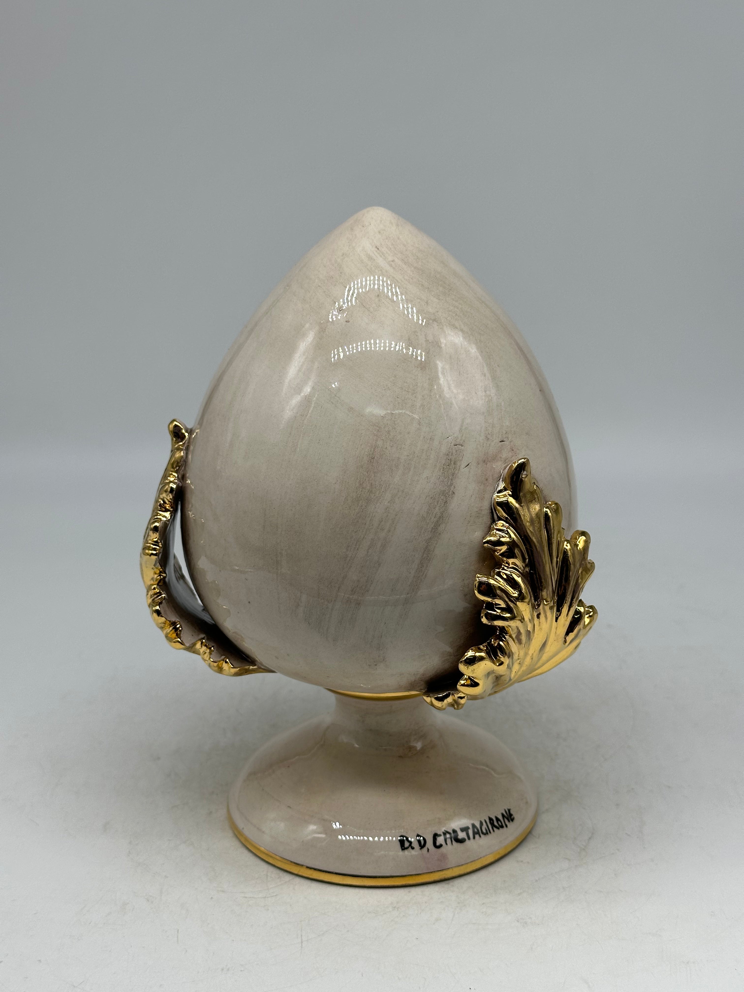 FINE SERIE - Pumo Ceramica Caltagirone cm H.20 Artigianale Écru Oro - PUMI