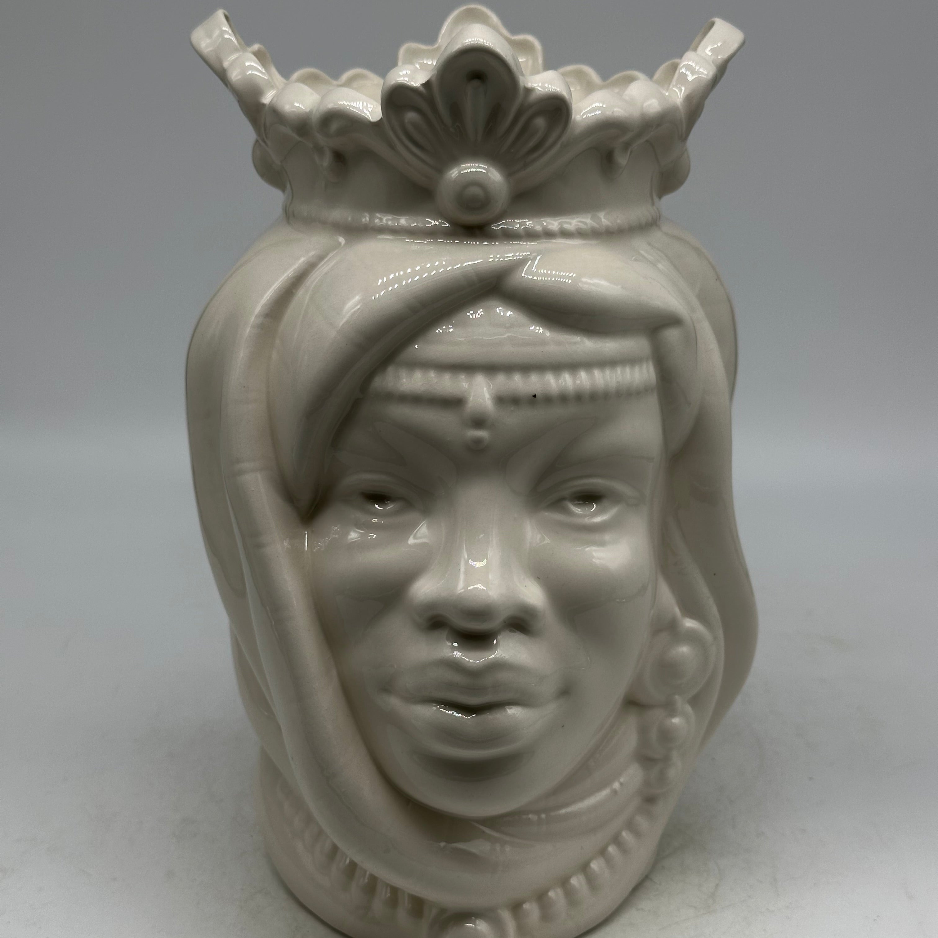 FINE SERIE - Testa di Moro Afro Donna Ceramica Caltagirone cm H.25 L.17 Artigianale Bianco - Donna - TESTE DI MORO