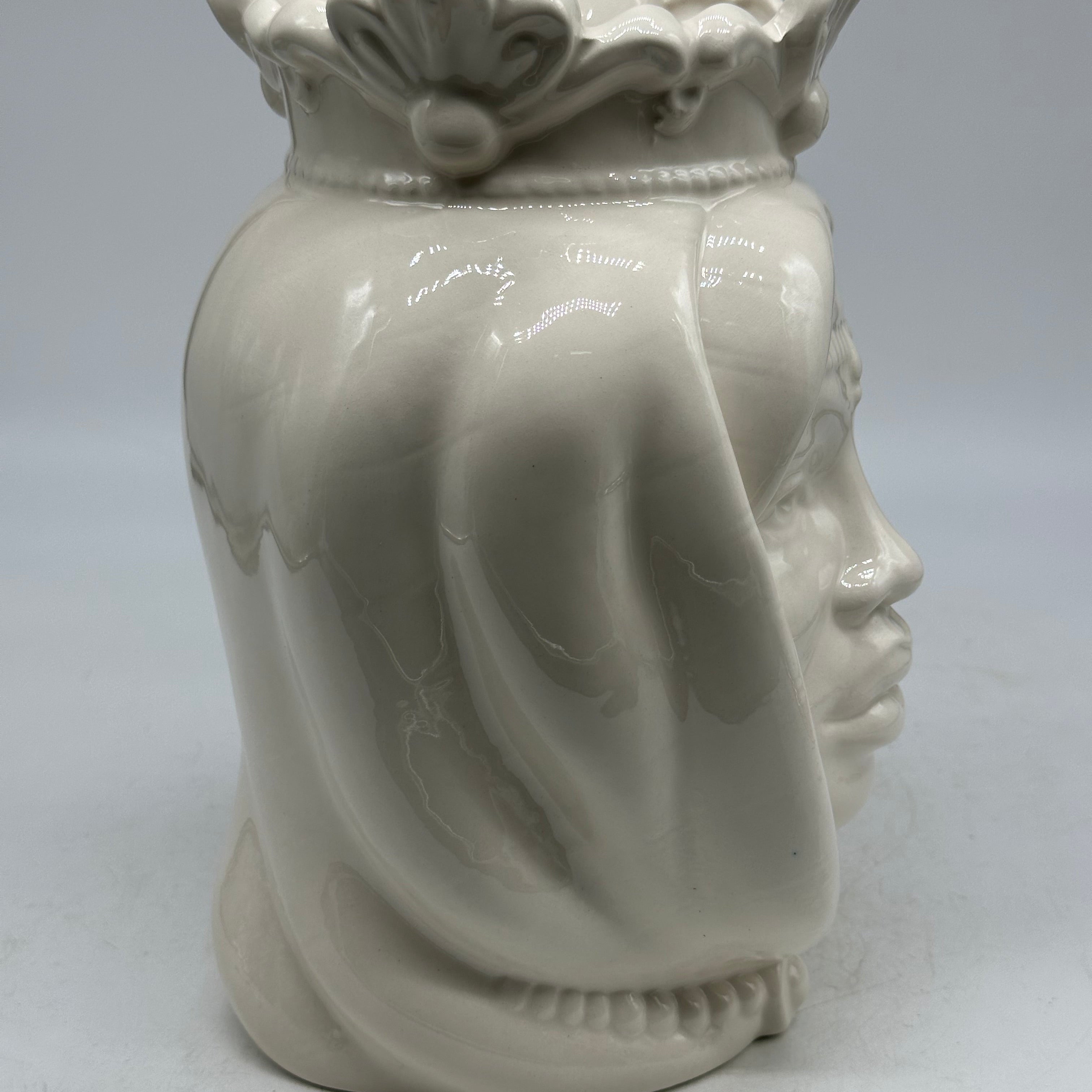 FINE SERIE - Testa di Moro Afro Donna Ceramica Caltagirone cm H.25 L.17 Artigianale Bianco - Donna - TESTE DI MORO