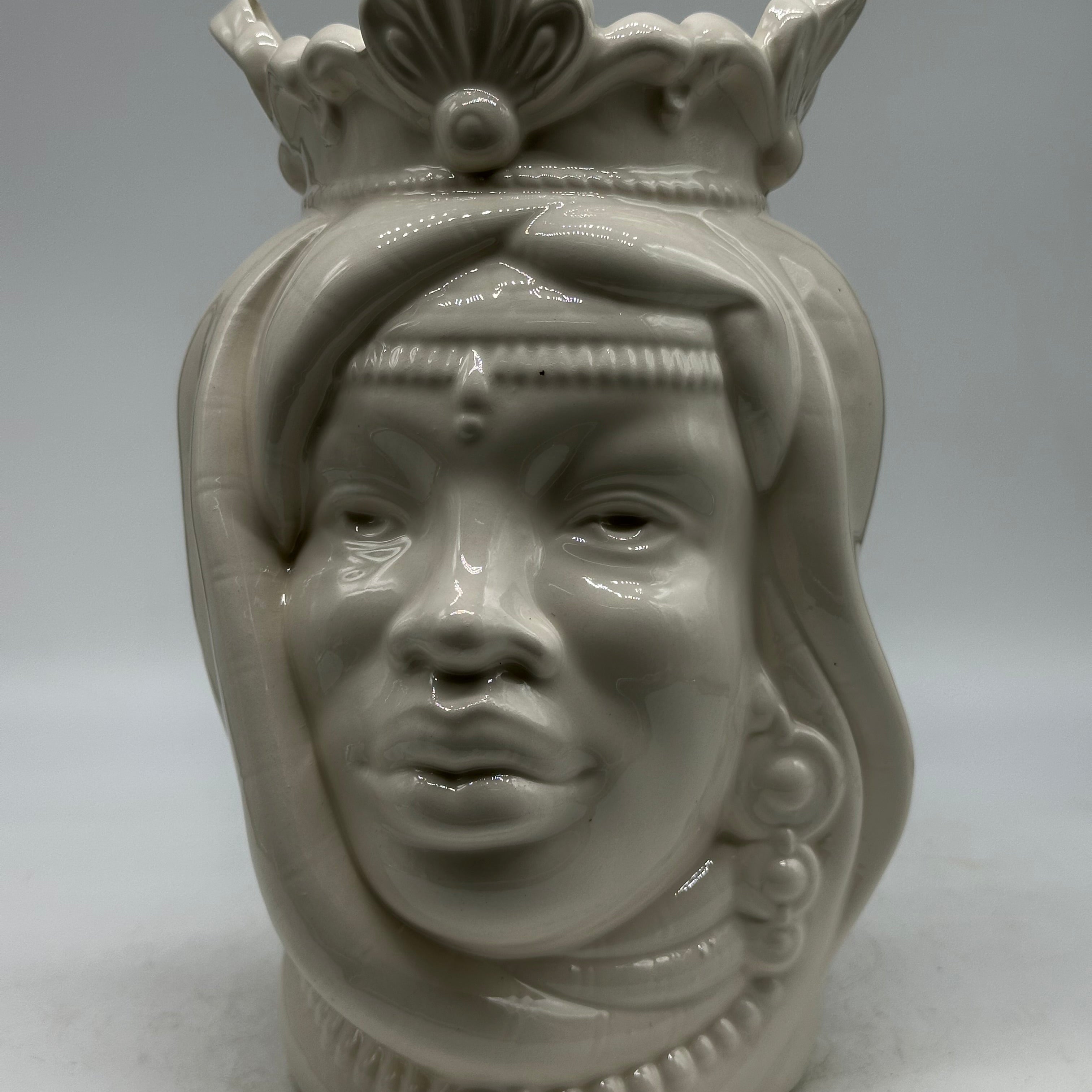 FINE SERIE - Testa di Moro Afro Donna Ceramica Caltagirone cm H.25 L.17 Artigianale Bianco - Donna - TESTE DI MORO