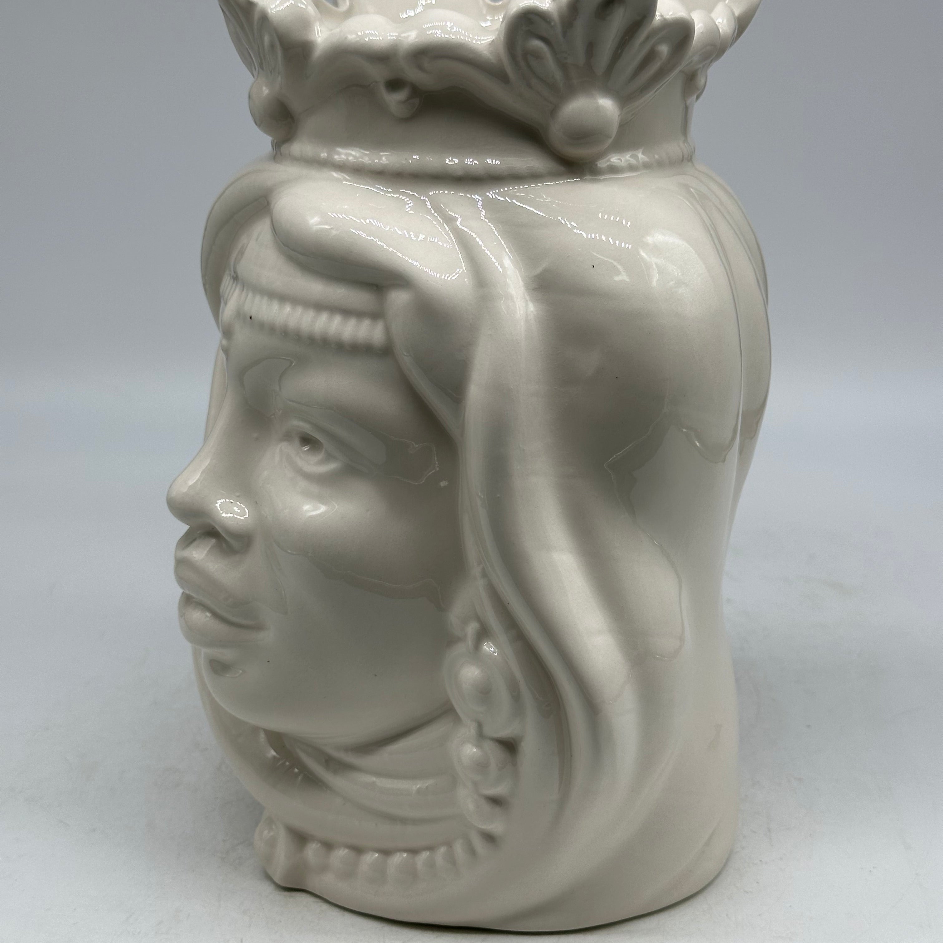 FINE SERIE - Testa di Moro Afro Donna Ceramica Caltagirone cm H.25 L.17 Artigianale Bianco - Donna - TESTE DI MORO