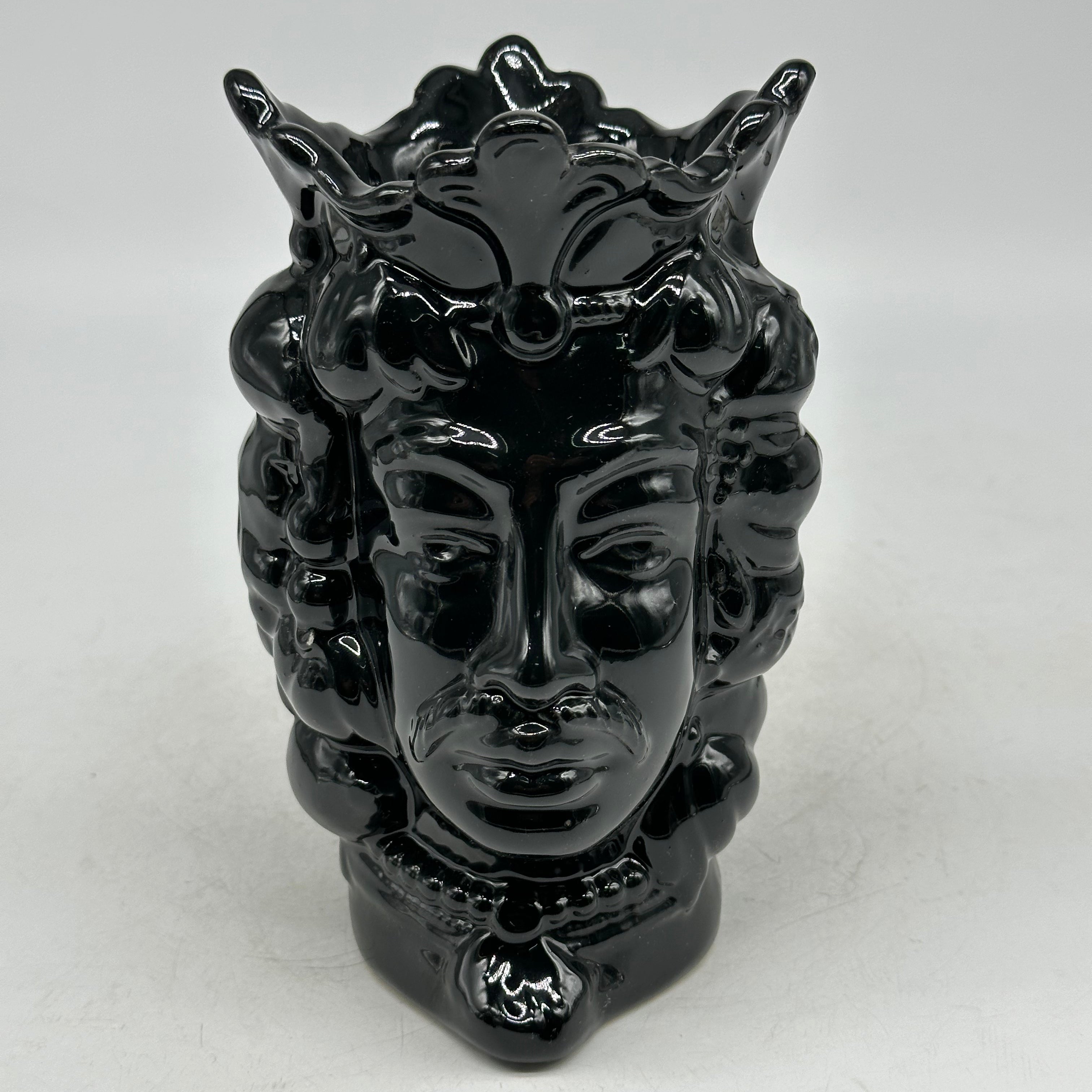 FINE SERIE - Testa di Moro Afro Frutta Uomo Ceramica Caltagirone cm H.18 L.12 Artigianale Nero - TESTE DI MORO