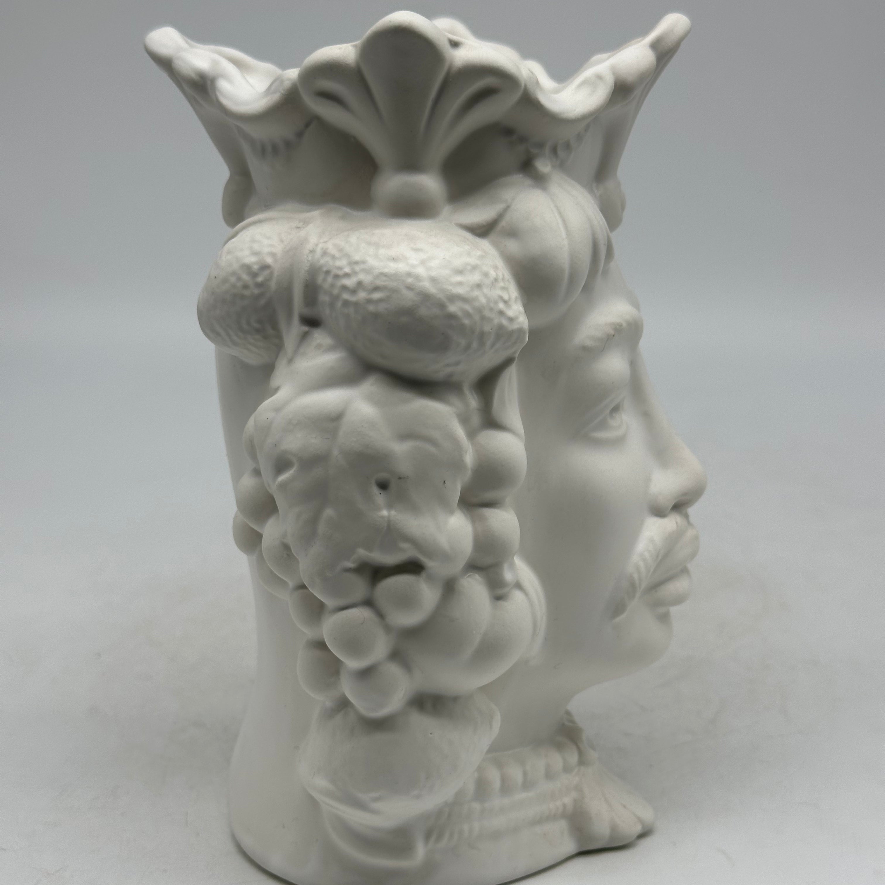 FINE SERIE - Testa di Moro Afro Frutta Uomo Ceramica Caltagirone cm H.18 L.12 Artigianale Bianco Opaco - TESTE DI MORO