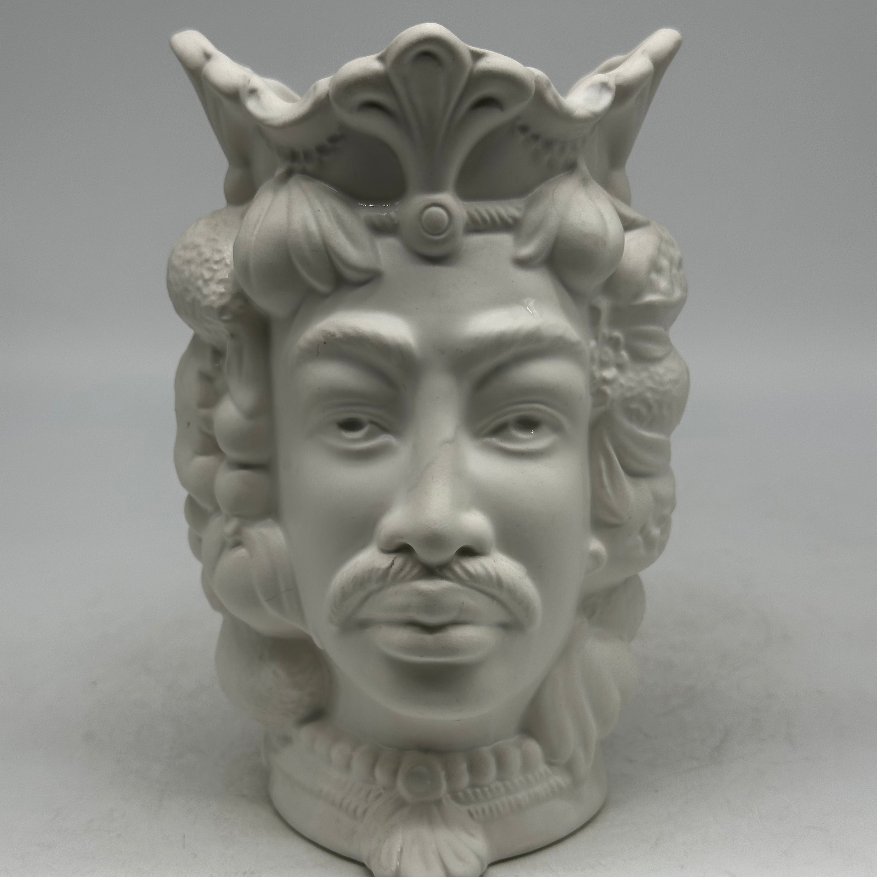 FINE SERIE - Testa di Moro Afro Frutta Uomo Ceramica Caltagirone cm H.18 L.12 Artigianale Bianco Opaco - TESTE DI MORO