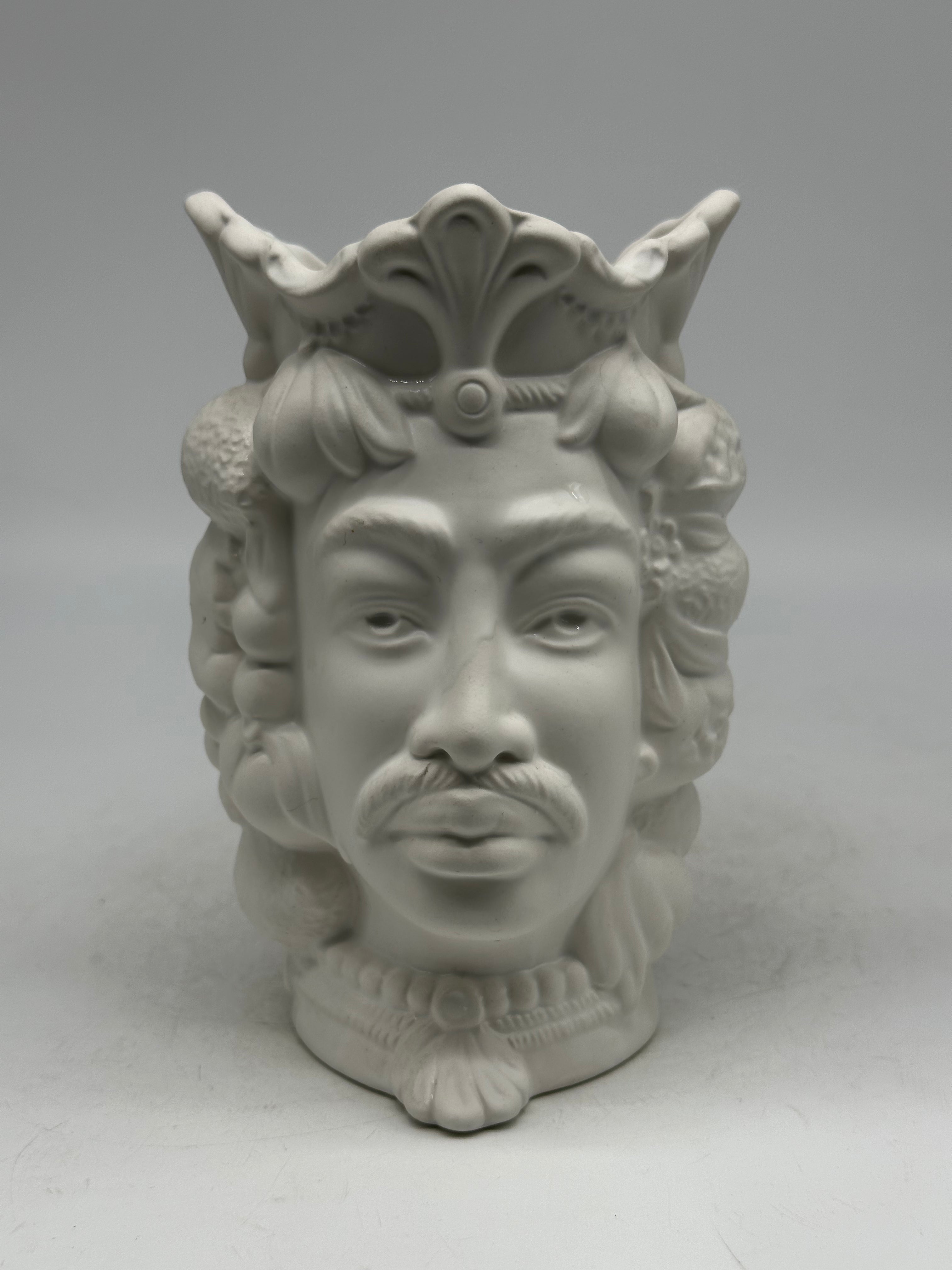 FINE SERIE - Testa di Moro Afro Frutta Uomo Ceramica Caltagirone cm H.18 L.12 Artigianale Bianco Opaco - TESTE DI MORO