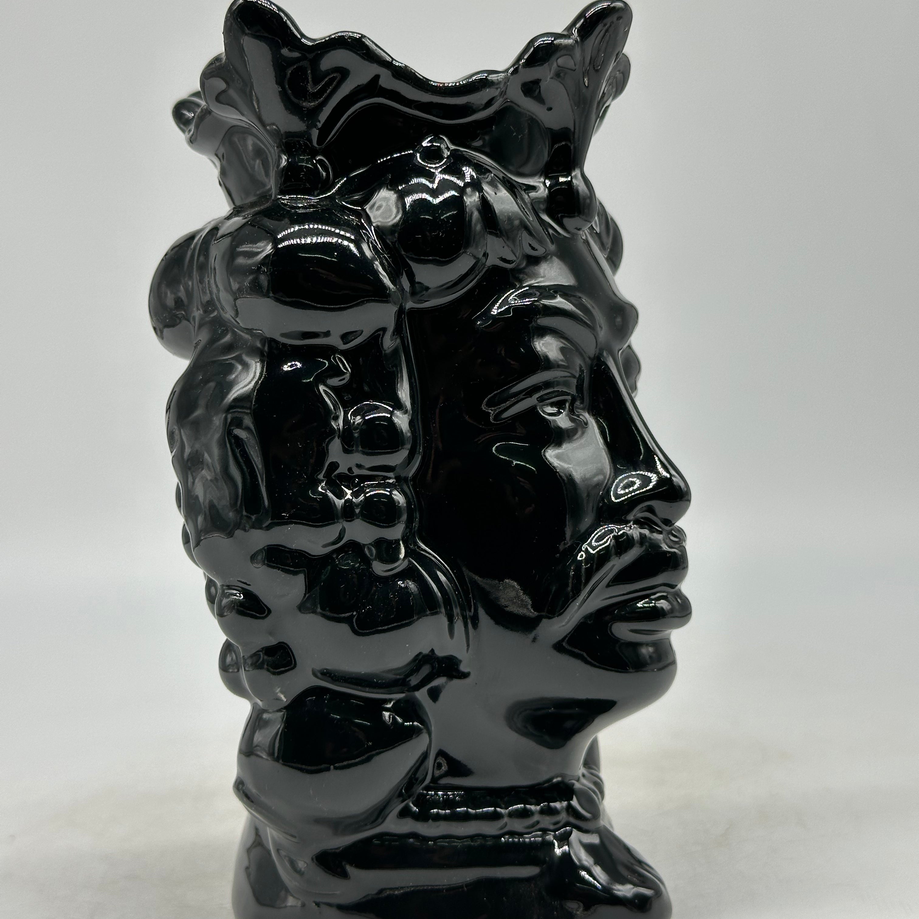 FINE SERIE - Testa di Moro Afro Frutta Uomo Ceramica Caltagirone cm H.18 L.12 Artigianale Nero - TESTE DI MORO