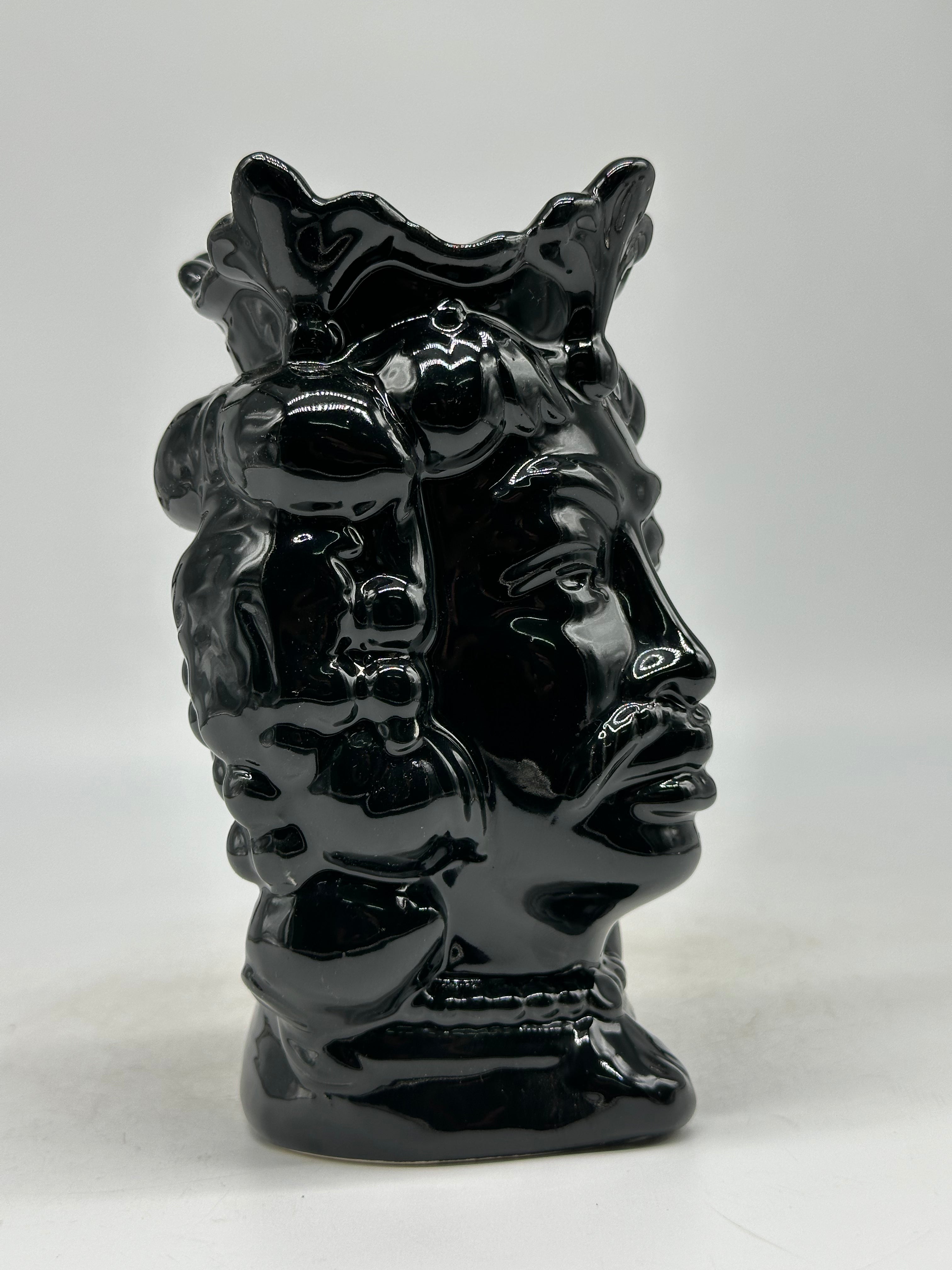 FINE SERIE - Testa di Moro Afro Frutta Uomo Ceramica Caltagirone cm H.18 L.12 Artigianale Nero - TESTE DI MORO