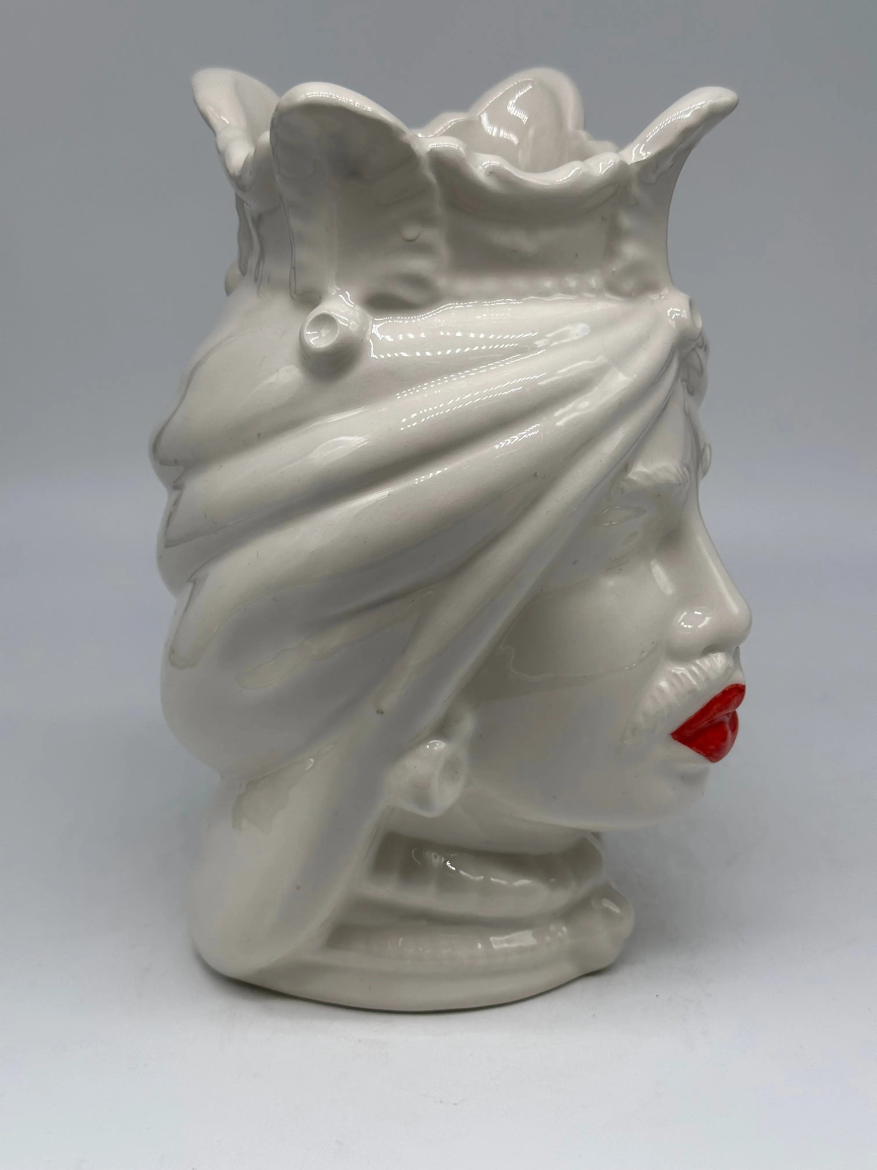 FINE SERIE - Testa di Moro Afro Uomo Ceramica Caltagirone cm H.25 L.17 Artigianale Bianco labbra Rosse DD CERAMICHE SICILIANE