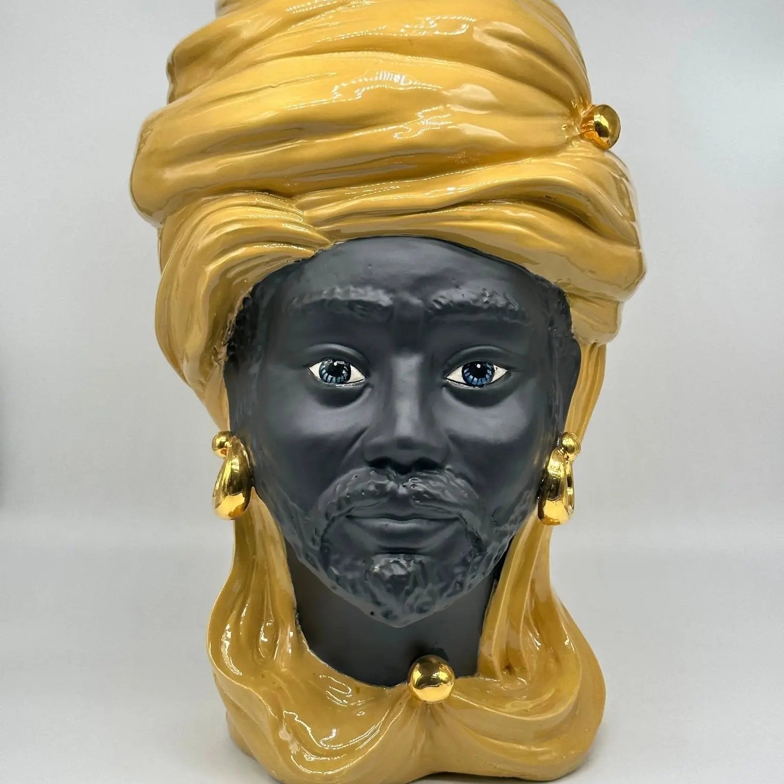 FINE SERIE - Testa di Moro Anubi Ceramica Caltagirone cm H.40 L.25 Artigianale Senape Nero Oro - Uomo - TESTA DI MORO