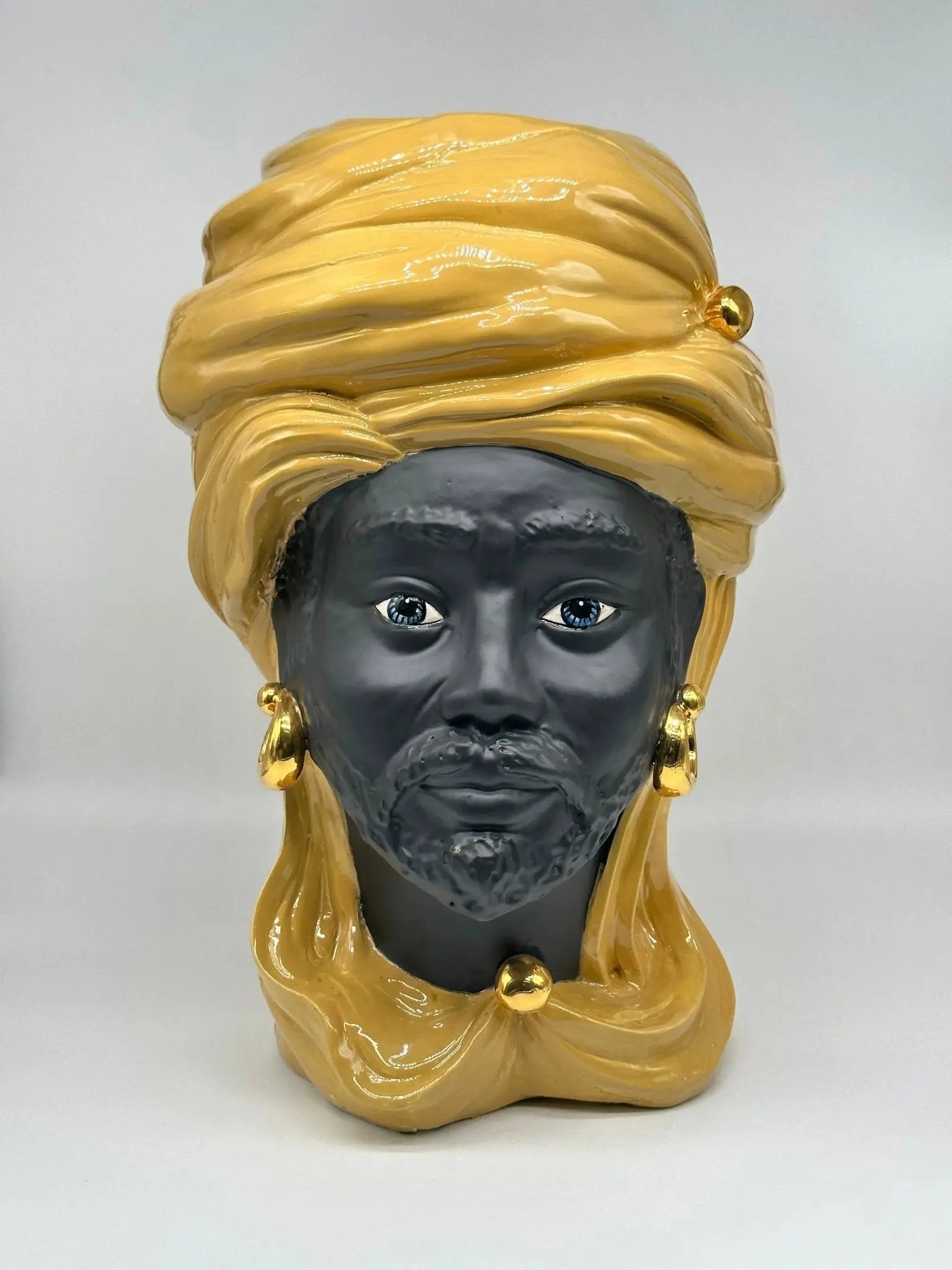 FINE SERIE - Testa di Moro Anubi Ceramica Caltagirone cm H.40 L.25 Artigianale Senape Nero Oro - Uomo - TESTA DI MORO