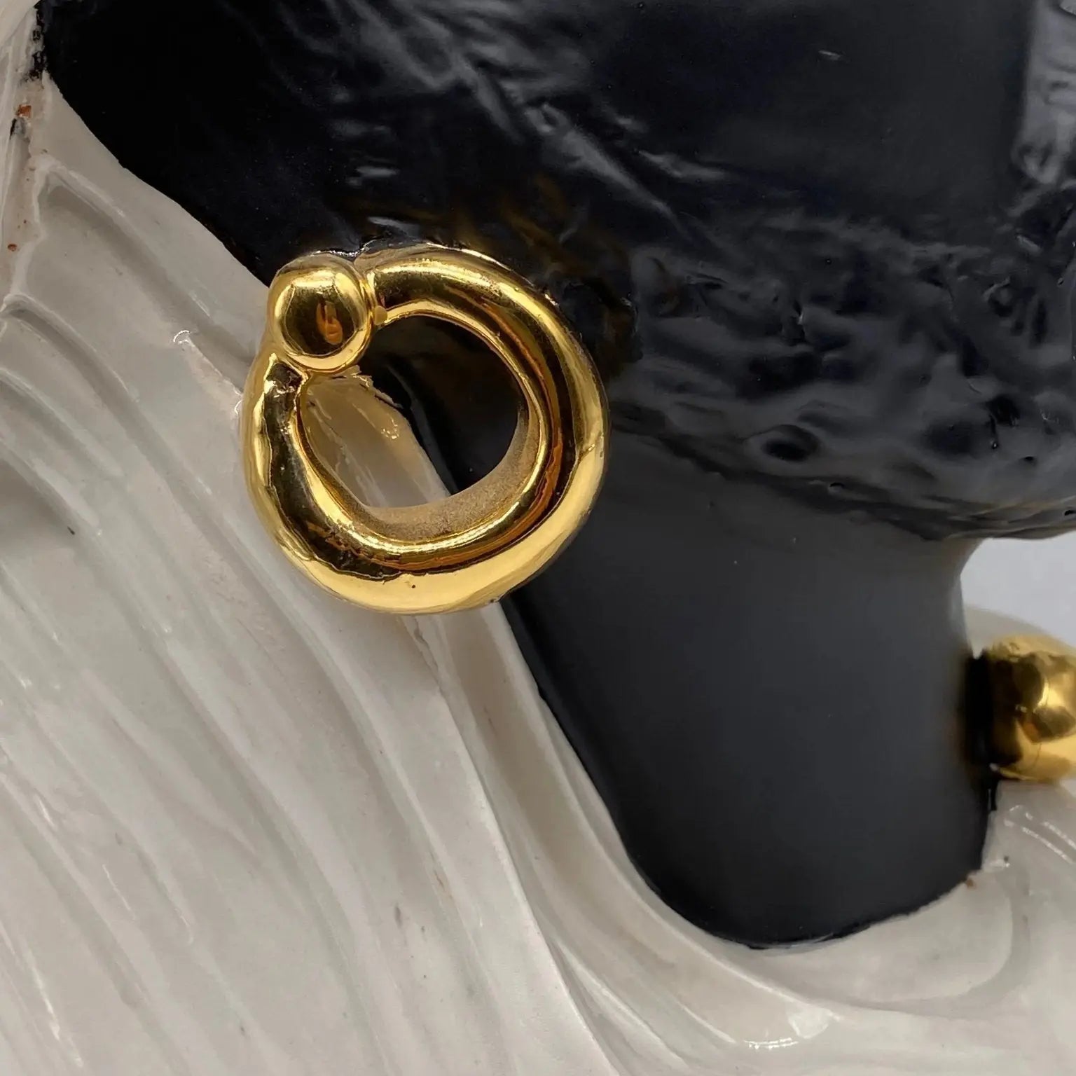 FINE SERIE - Testa di Moro Anubi Ceramica Caltagirone cm H.40 L.25 Artigianale Bianco Nero Oro - Uomo - TESTA DI MORO