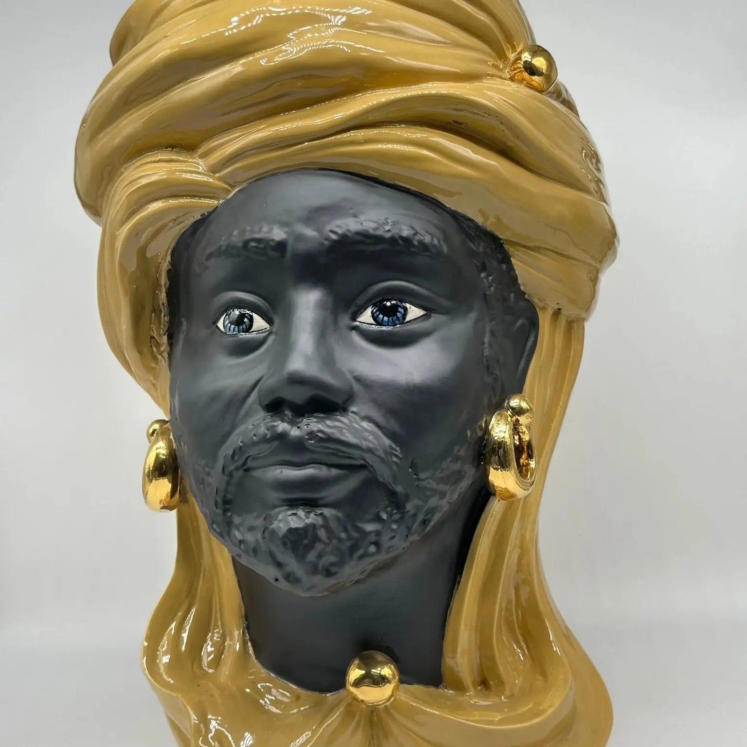 FINE SERIE - Testa di Moro Anubi Ceramica Caltagirone cm H.40 L.25 Artigianale Senape Nero Oro - Uomo - TESTA DI MORO