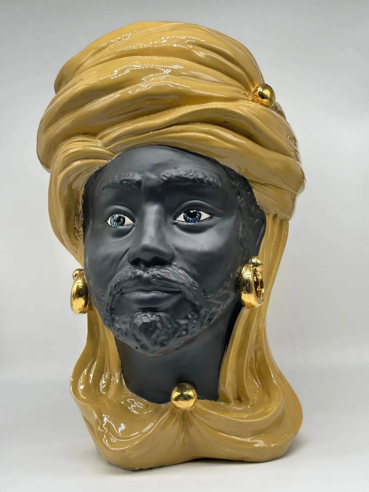 FINE SERIE - Testa di Moro Anubi Ceramica Caltagirone cm H.40 L.25 Artigianale Senape Nero Oro - Uomo - TESTA DI MORO