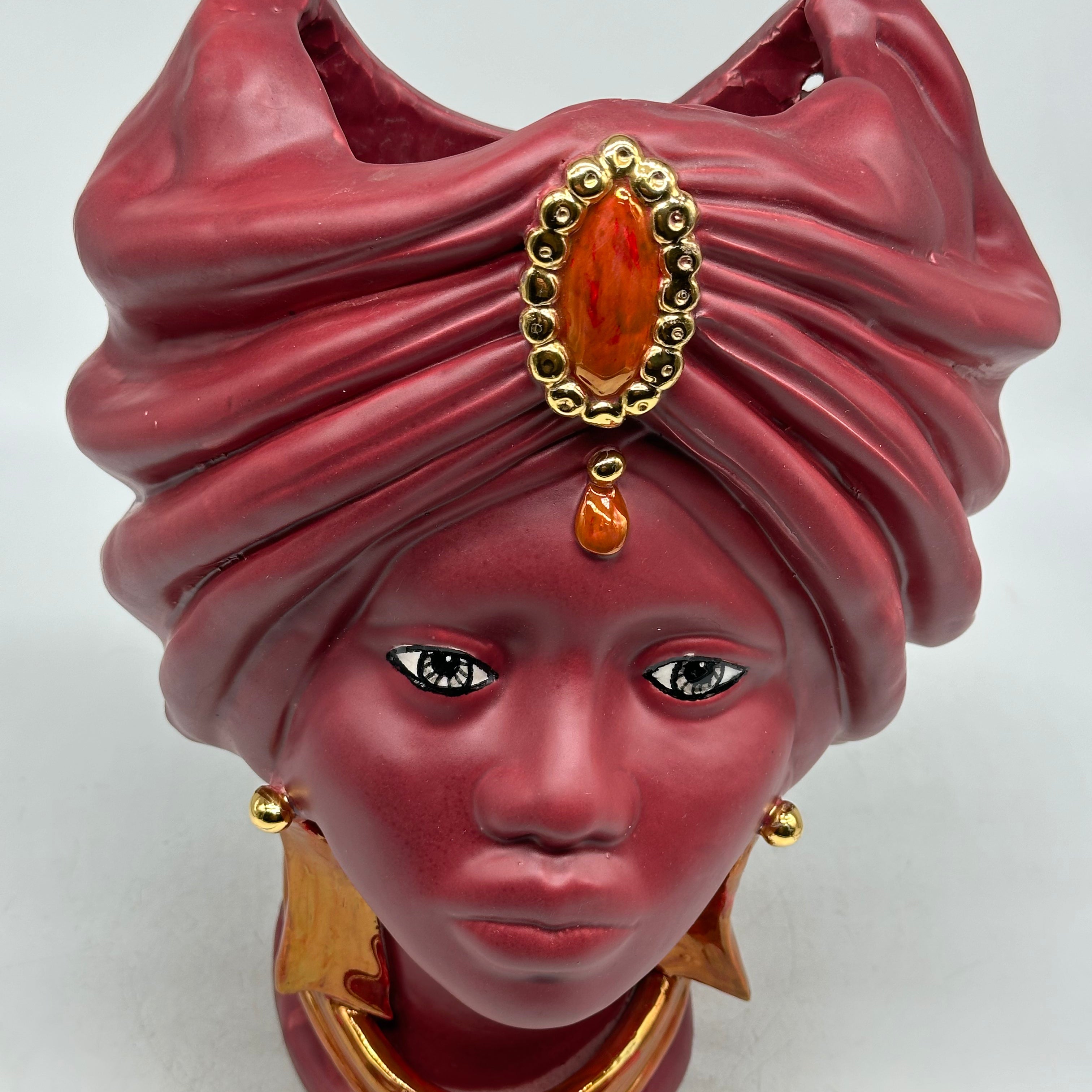 FINE SERIE - Testa di Moro Applique Atena Donna Ceramica Caltagirone cm H.30 L.23 Artigianale Bordeaux - TESTE DI MORO