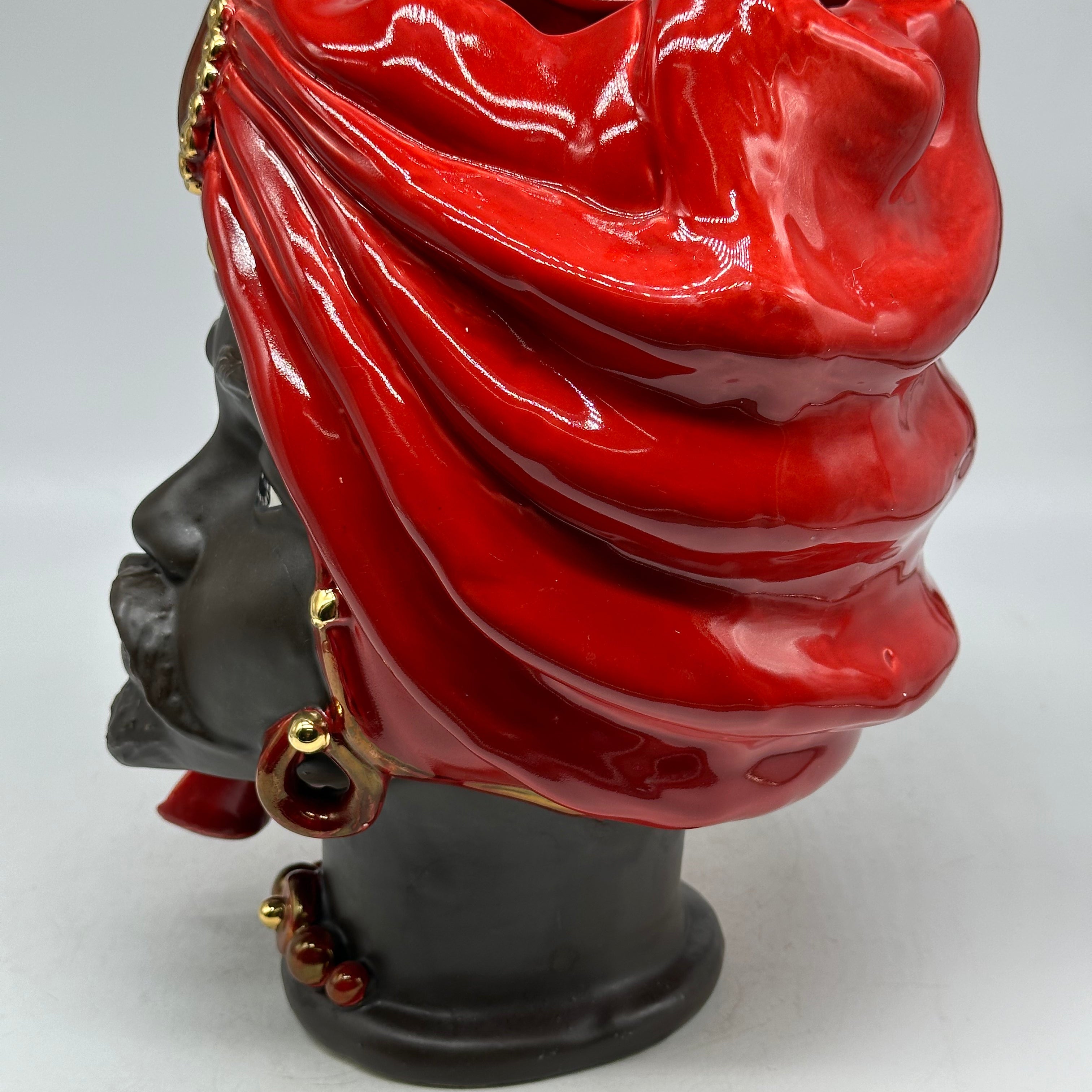 FINE SERIE - Testa di Moro Atena Uomo Ceramica Caltagirone cm H.30 L.23 Artigianale Rosso Marrone - TESTE DI MORO