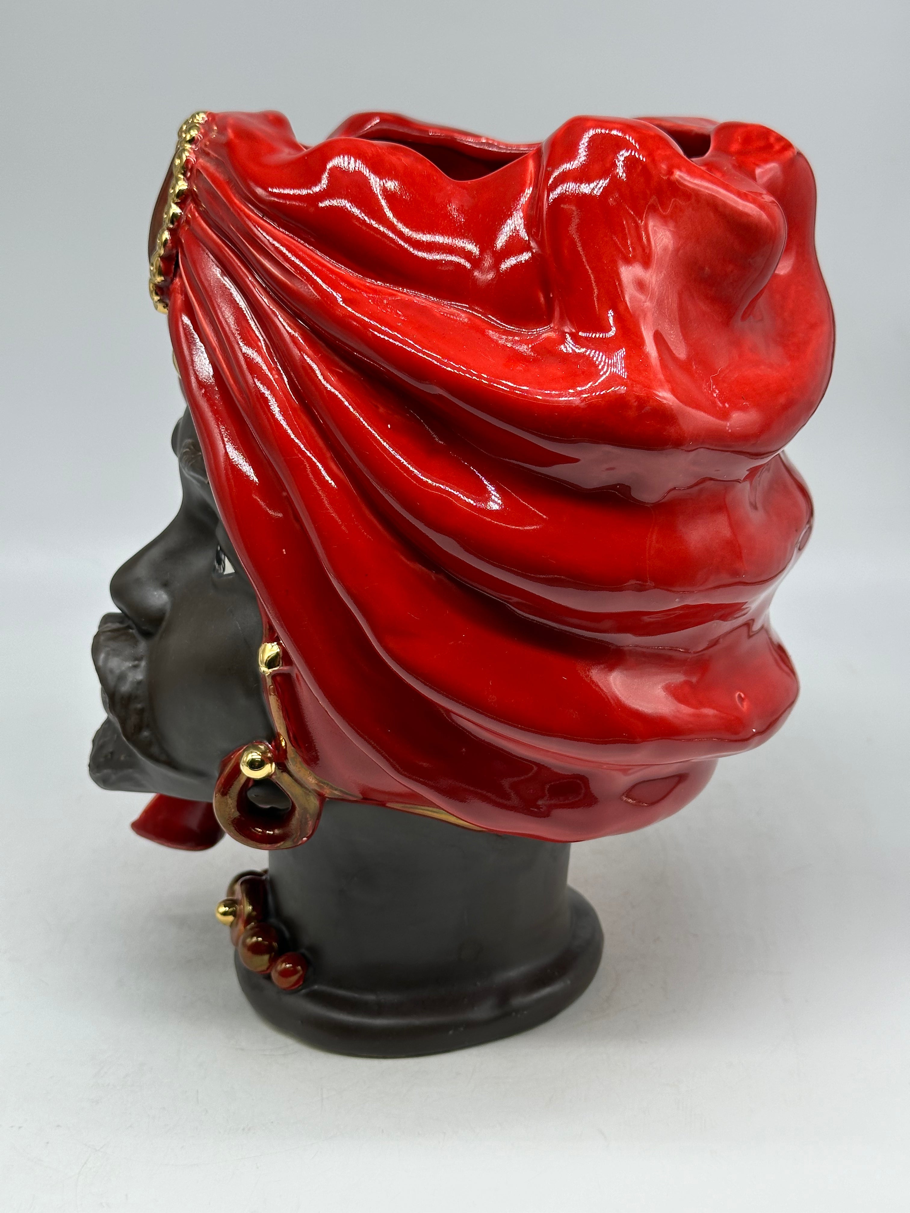 FINE SERIE - Testa di Moro Atena Uomo Ceramica Caltagirone cm H.30 L.23 Artigianale Rosso Marrone - TESTE DI MORO