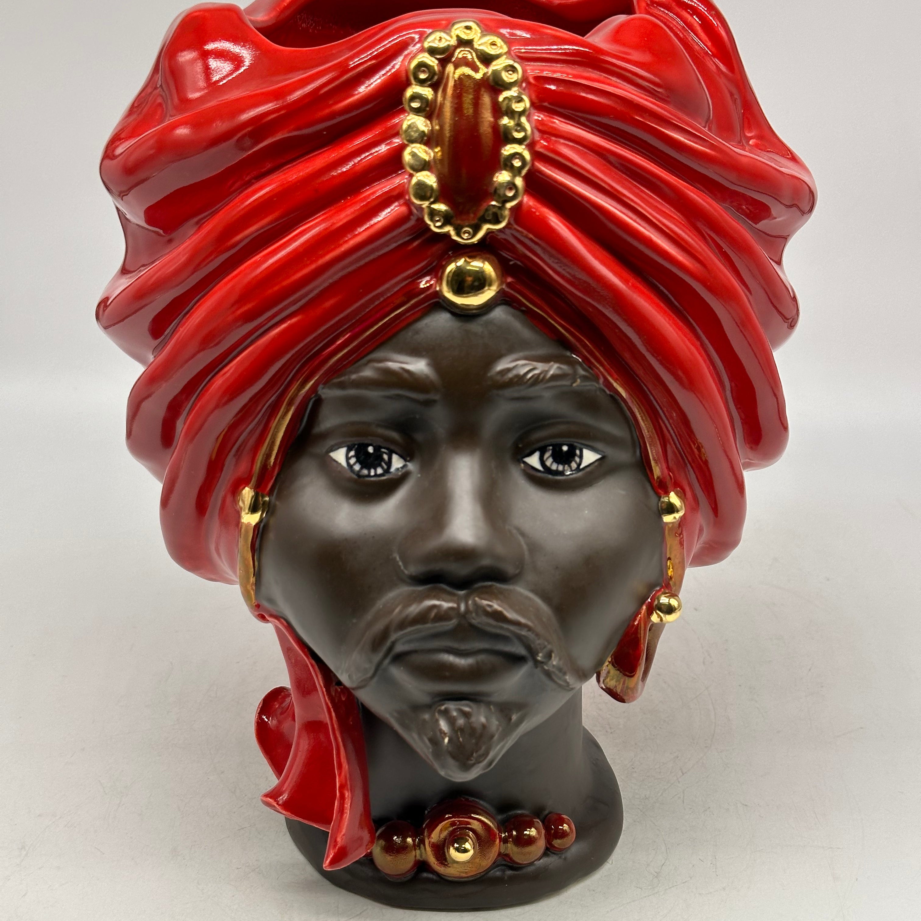 FINE SERIE - Testa di Moro Atena Uomo Ceramica Caltagirone cm H.30 L.23 Artigianale Rosso Marrone - TESTE DI MORO