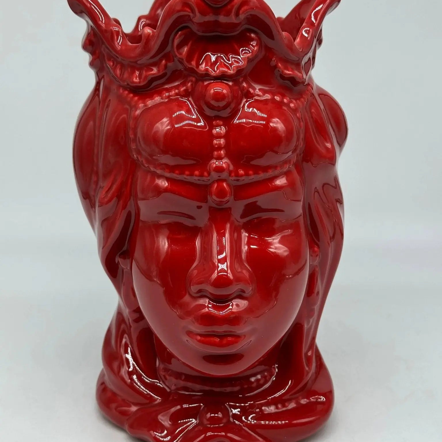 FINE SERIE - Testa di Moro Emiro Ceramica Caltagirone cm H.30 L.18 Artigianale Rosso - Donna - TESTA DI MORO