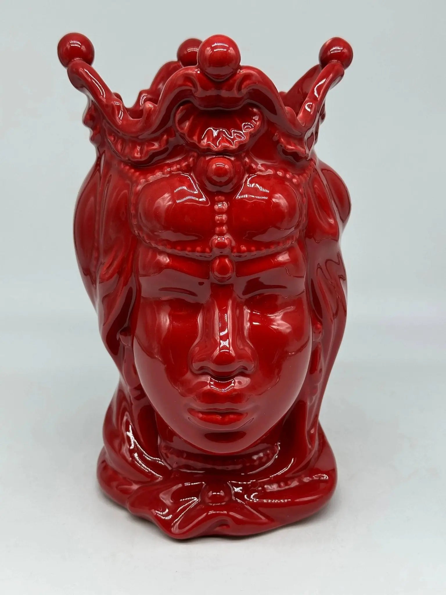 FINE SERIE - Testa di Moro Emiro Ceramica Caltagirone cm H.30 L.18 Artigianale Rosso - Donna - TESTA DI MORO