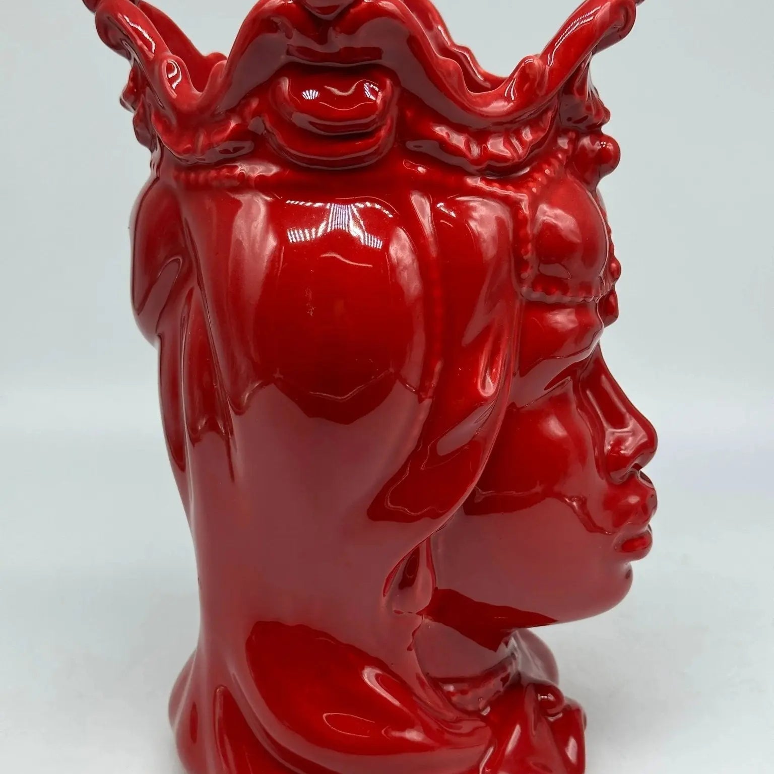 FINE SERIE - Testa di Moro Emiro Ceramica Caltagirone cm H.30 L.18 Artigianale Rosso - Donna - TESTA DI MORO