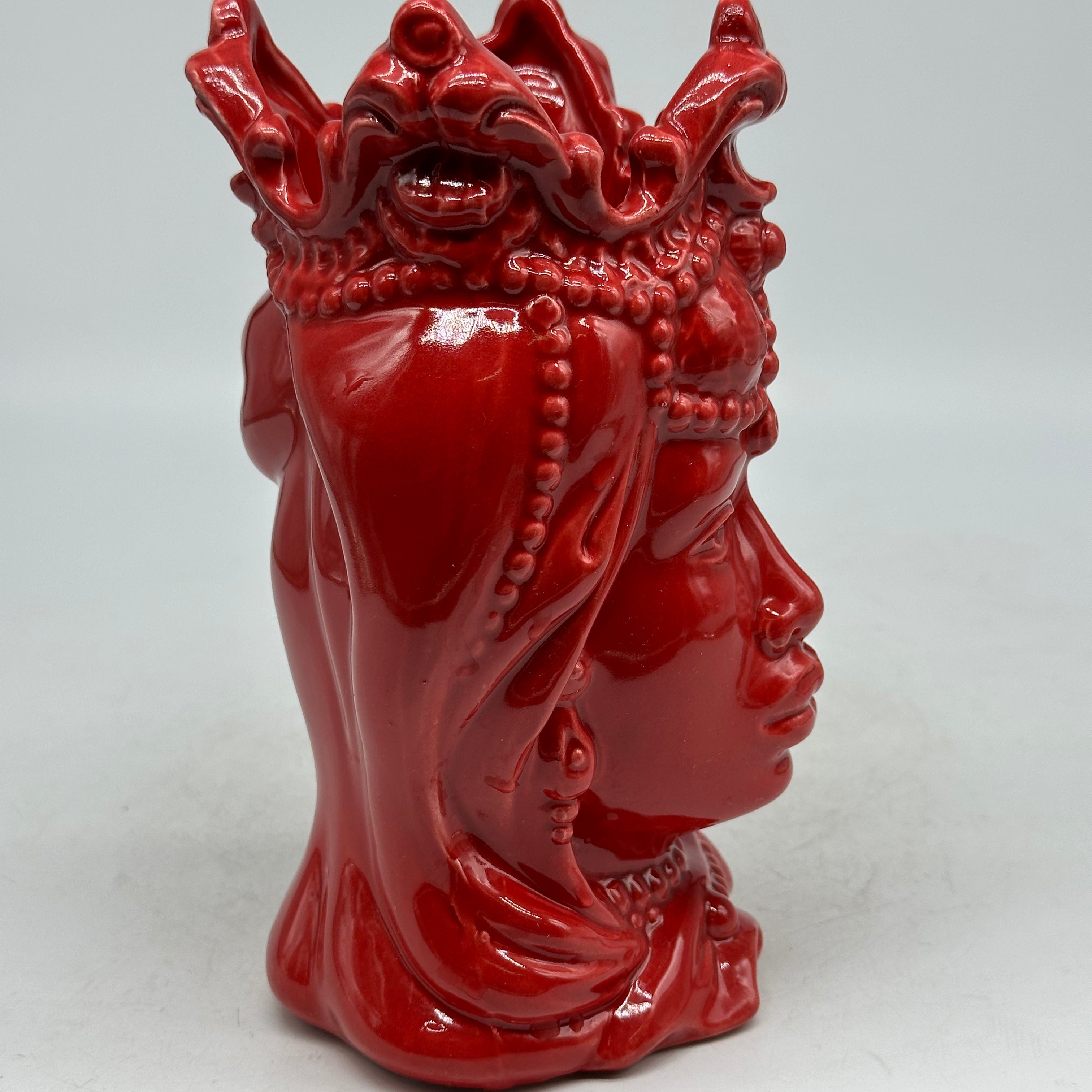 FINE SERIE - Testa di Moro Emiro Donna Ceramica Caltagirone cm H.20 Artigianale Rosso - TESTE DI MORO