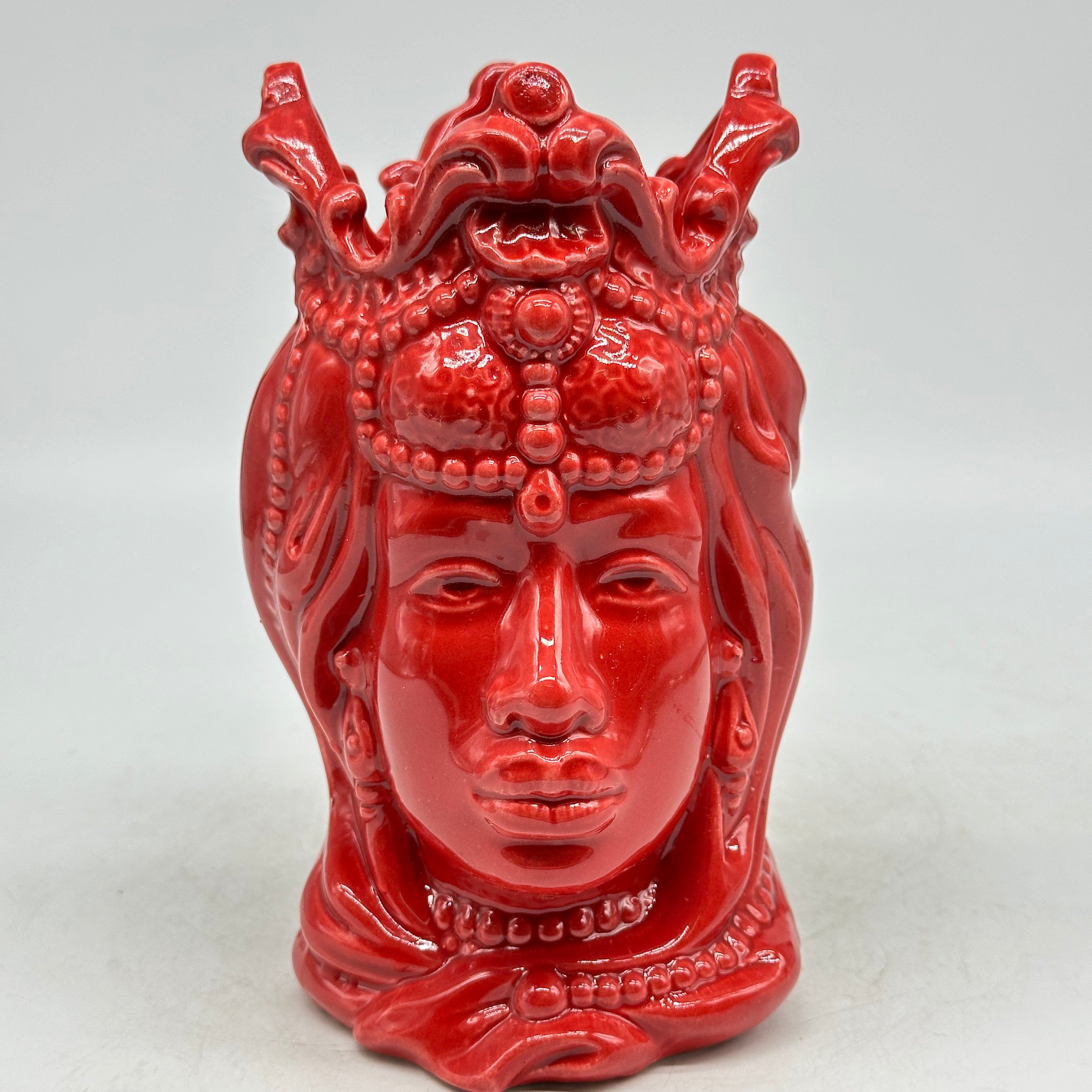 FINE SERIE - Testa di Moro Emiro Donna Ceramica Caltagirone cm H.20 Artigianale Rosso - TESTE DI MORO