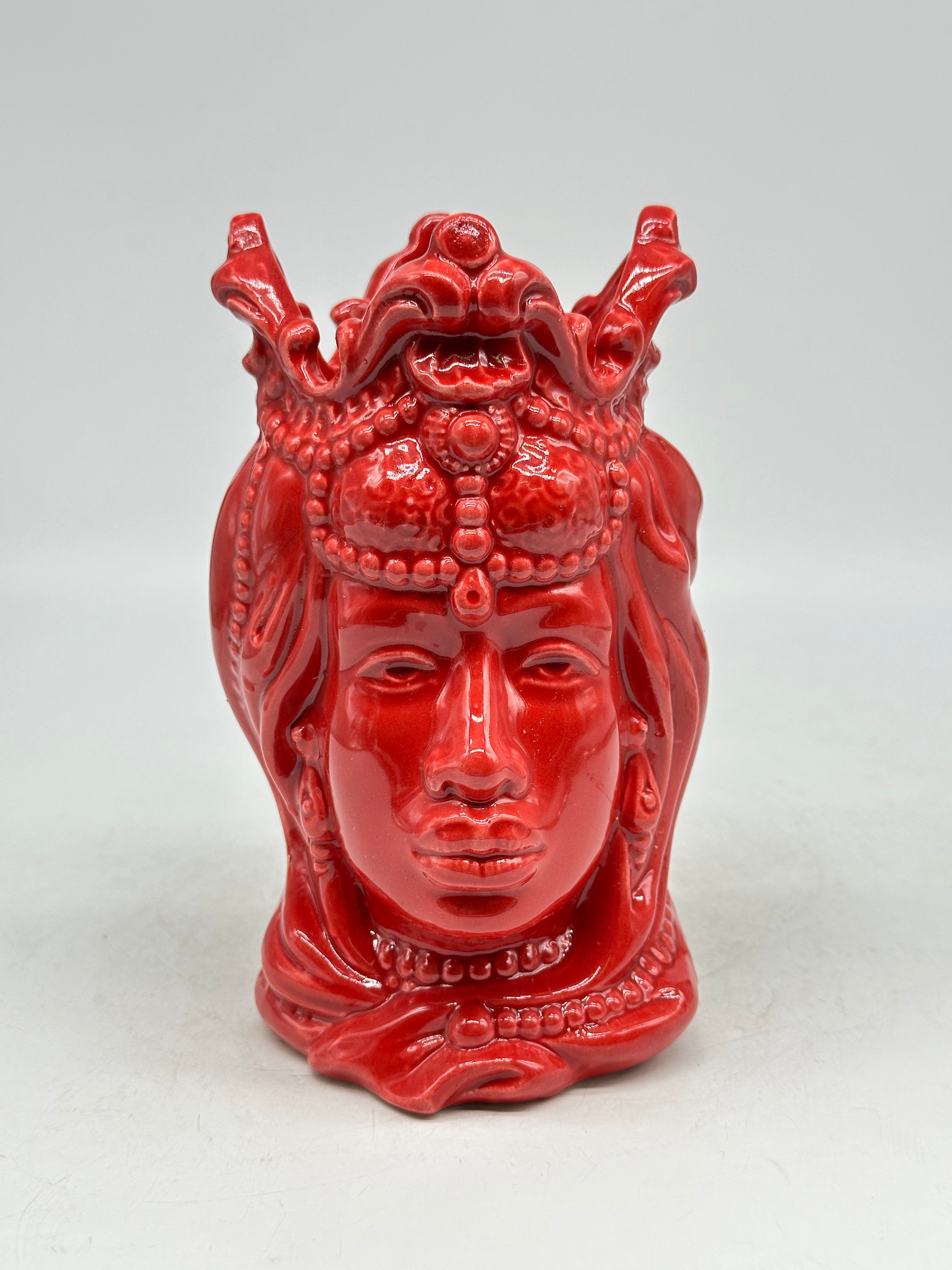 FINE SERIE - Testa di Moro Emiro Donna Ceramica Caltagirone cm H.20 Artigianale Rosso - TESTE DI MORO