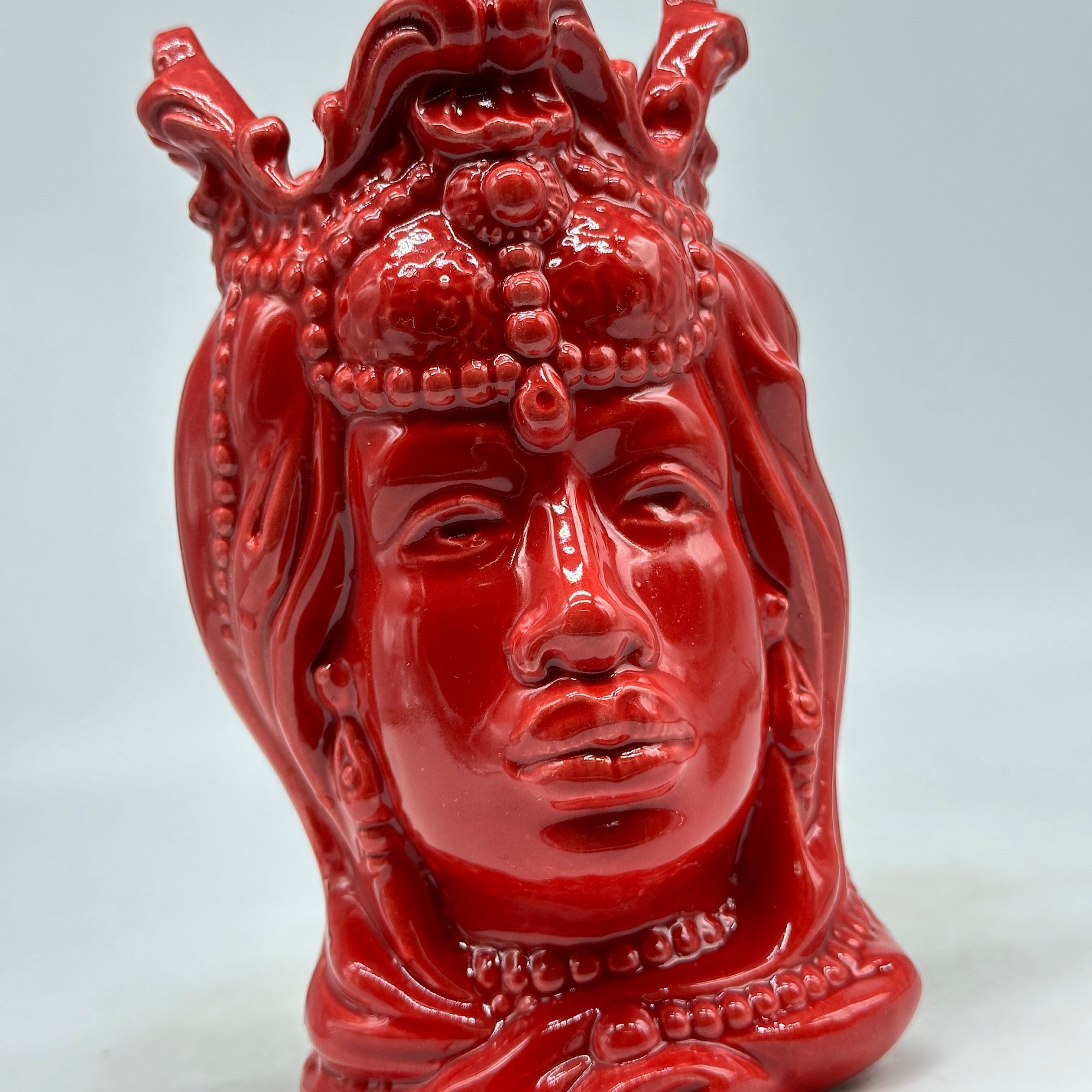 FINE SERIE - Testa di Moro Emiro Donna Ceramica Caltagirone cm H.20 Artigianale Rosso - TESTE DI MORO