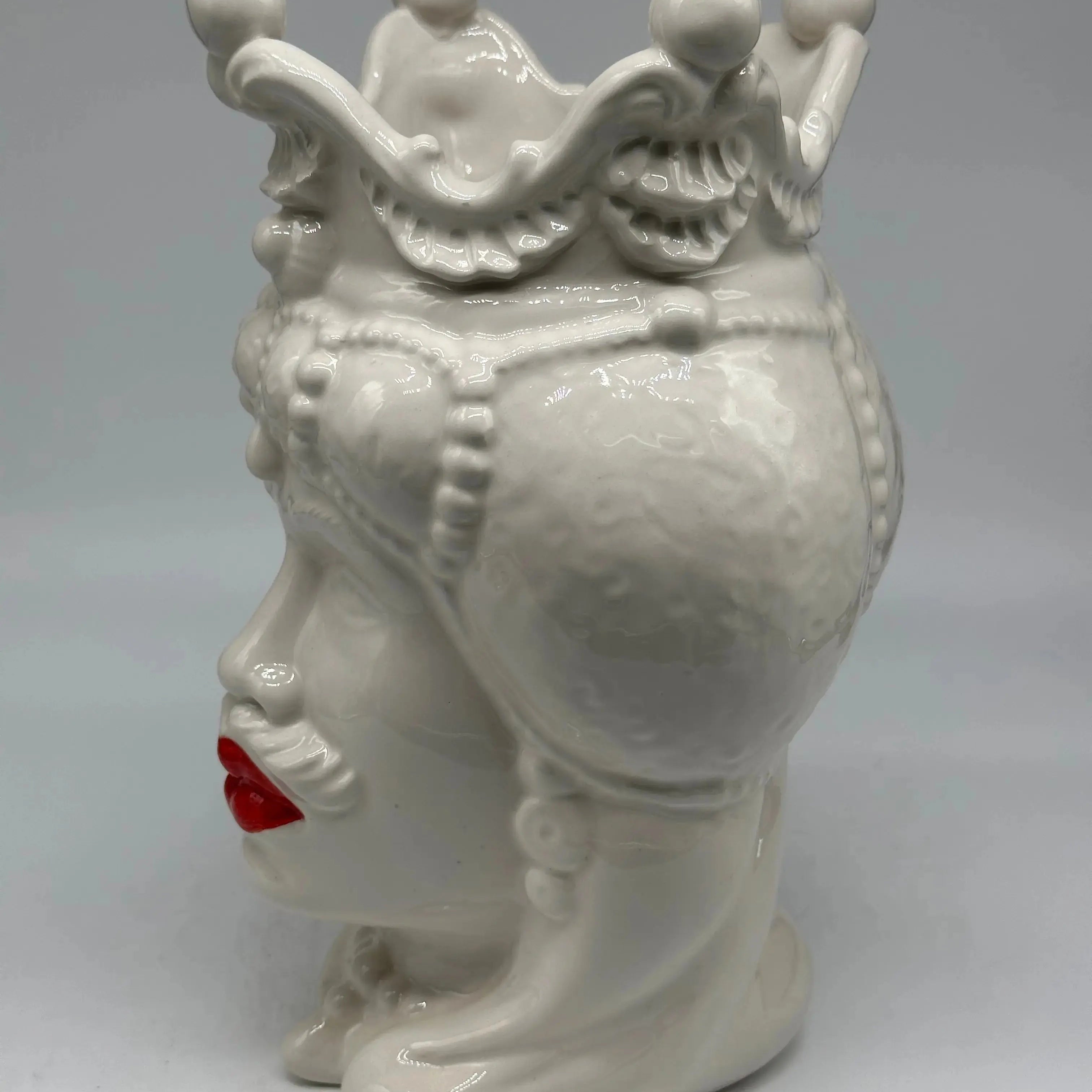 FINE SERIE - Testa di Moro Emiro Uomo Ceramica Caltagirone cm H.30 L.18 Artigianale Bianco Labbra Rosse - Uomo - TESTA