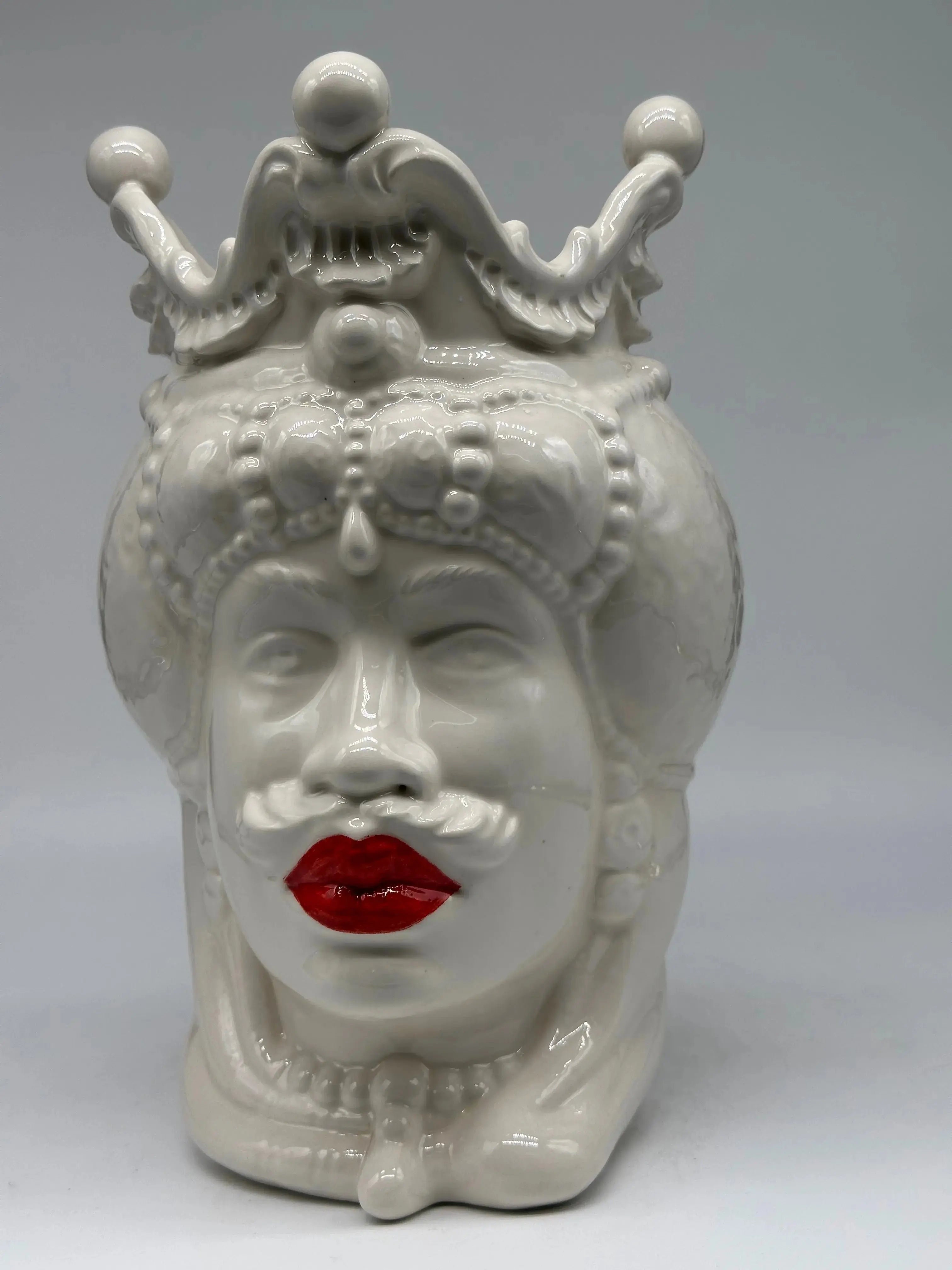 FINE SERIE - Testa di Moro Emiro Uomo Ceramica Caltagirone cm H.30 L.18 Artigianale Bianco Labbra Rosse - Uomo - TESTA