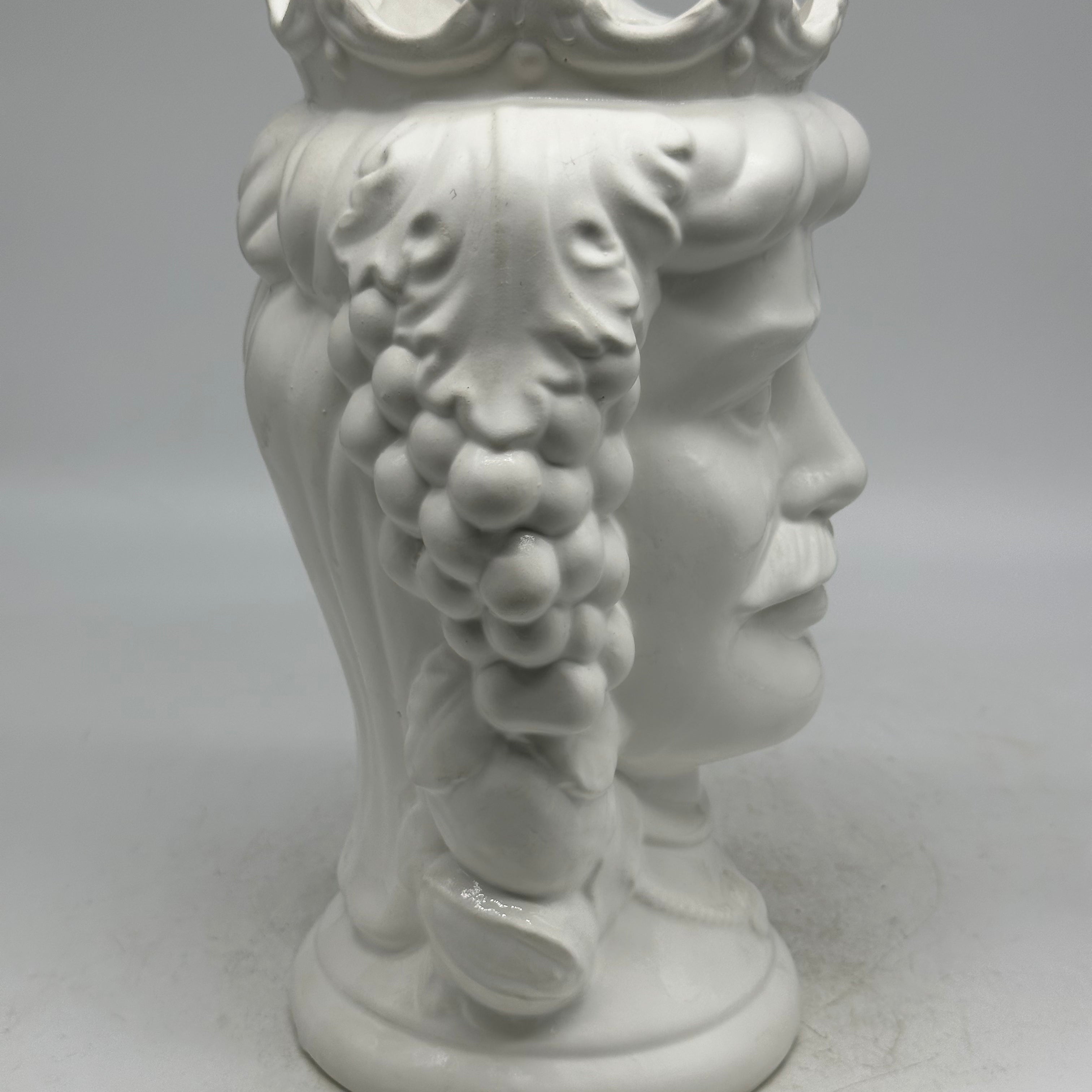 FINE SERIE - Testa di Moro Kalat Uomo Frutta Ceramica Caltagirone cm H.26 L.16 Artigianale Bianco Opaco - TESTE DI MORO