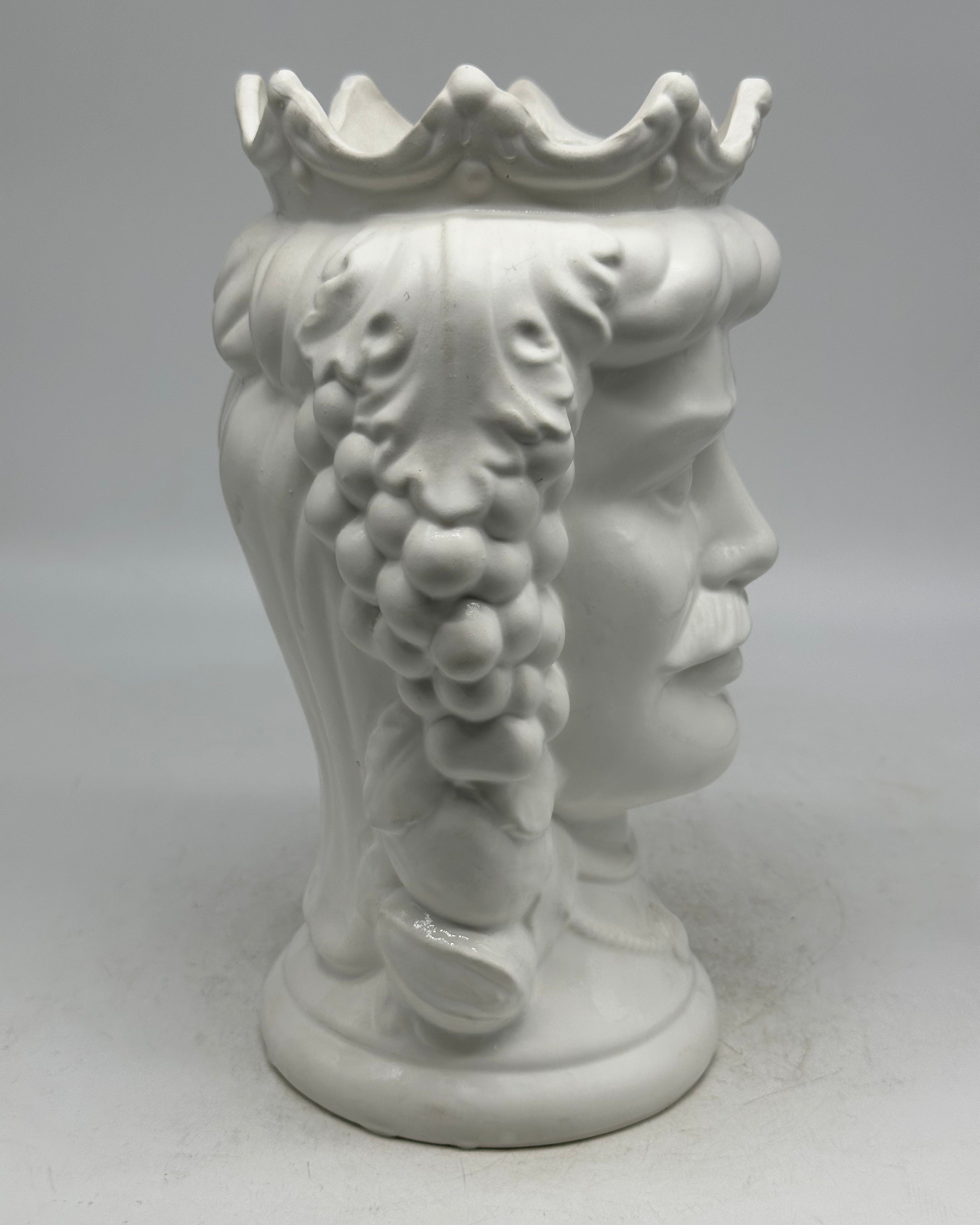 FINE SERIE - Testa di Moro Kalat Uomo Frutta Ceramica Caltagirone cm H.26 L.16 Artigianale Bianco Opaco - TESTE DI MORO