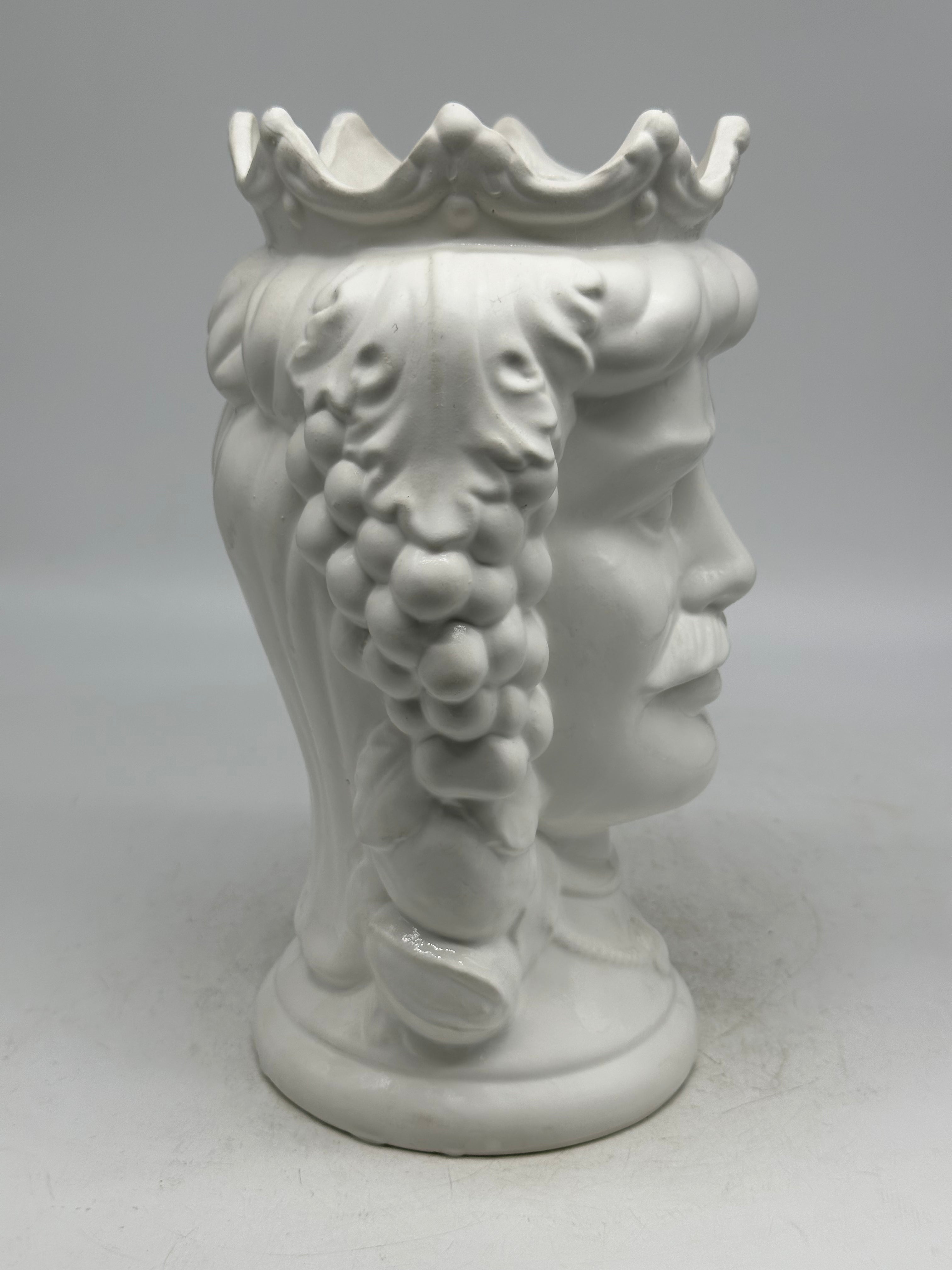 FINE SERIE - Testa di Moro Kalat Uomo Frutta Ceramica Caltagirone cm H.26 L.16 Artigianale Bianco Opaco - TESTE DI MORO