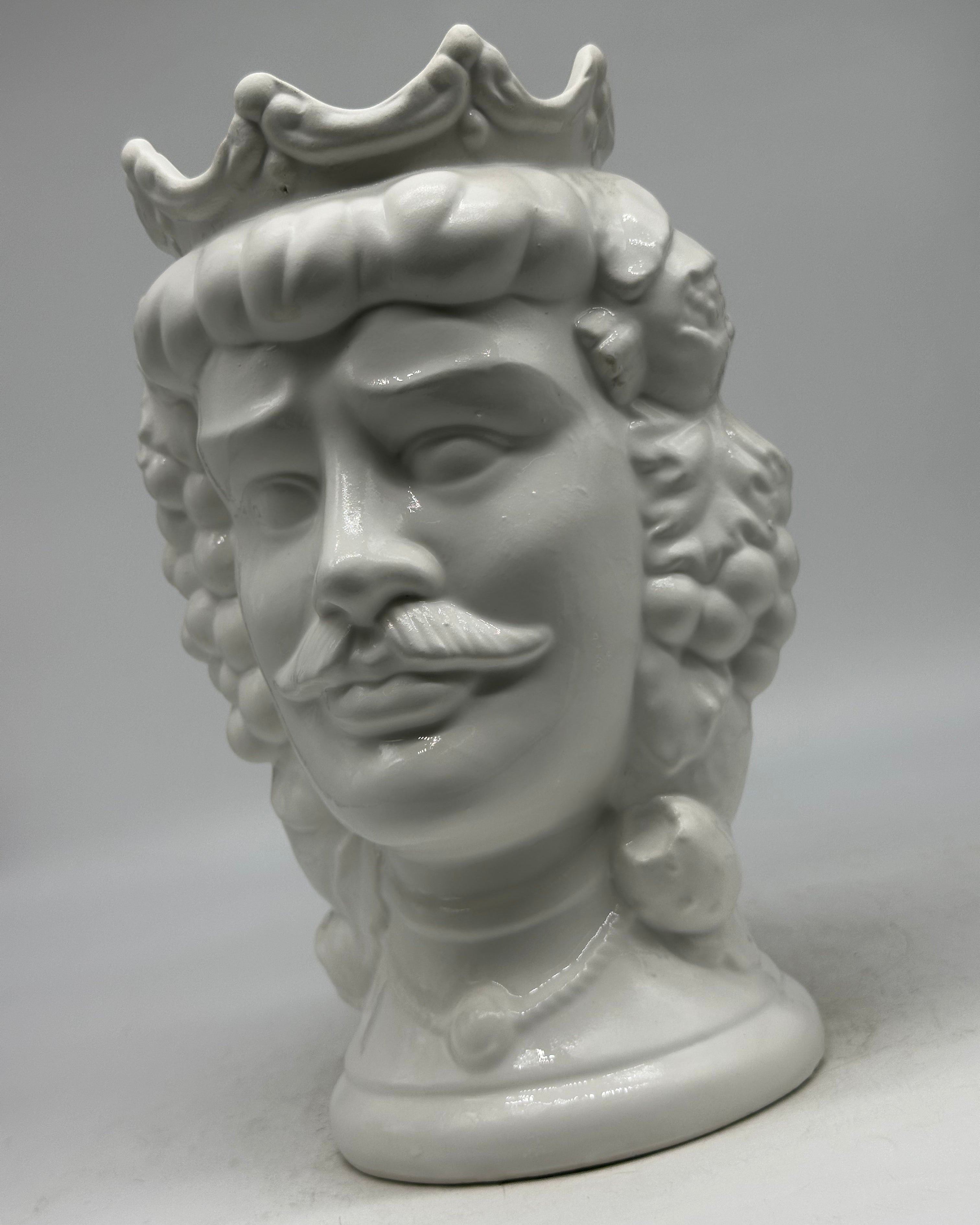 FINE SERIE - Testa di Moro Kalat Uomo Frutta Ceramica Caltagirone cm H.26 L.16 Artigianale Bianco Opaco - TESTE DI MORO