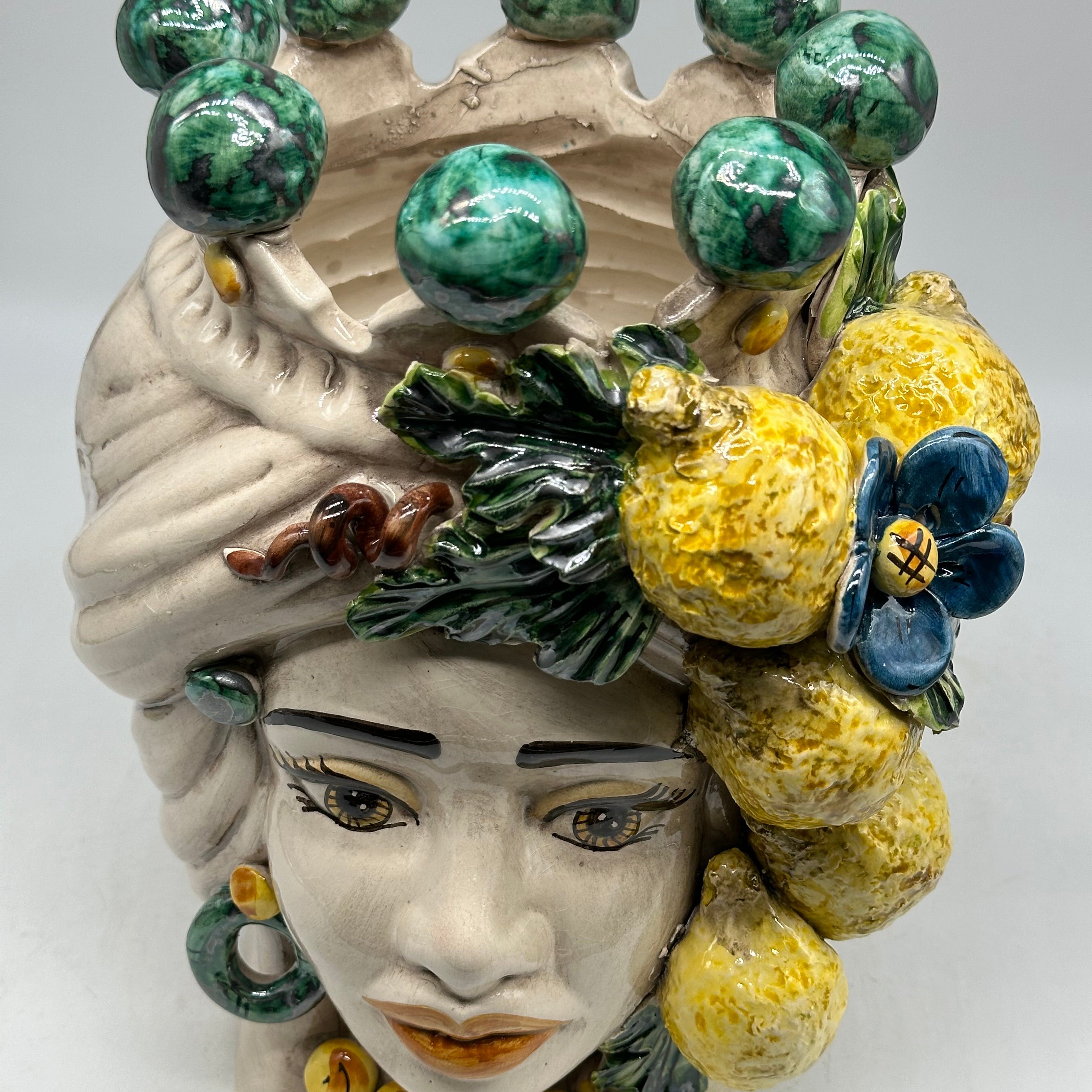 FINE SERIE - Testa di Moro Limoni Donna Ceramica Caltagirone cm H.30 L.23 Artigianale - TESTE DI MORO
