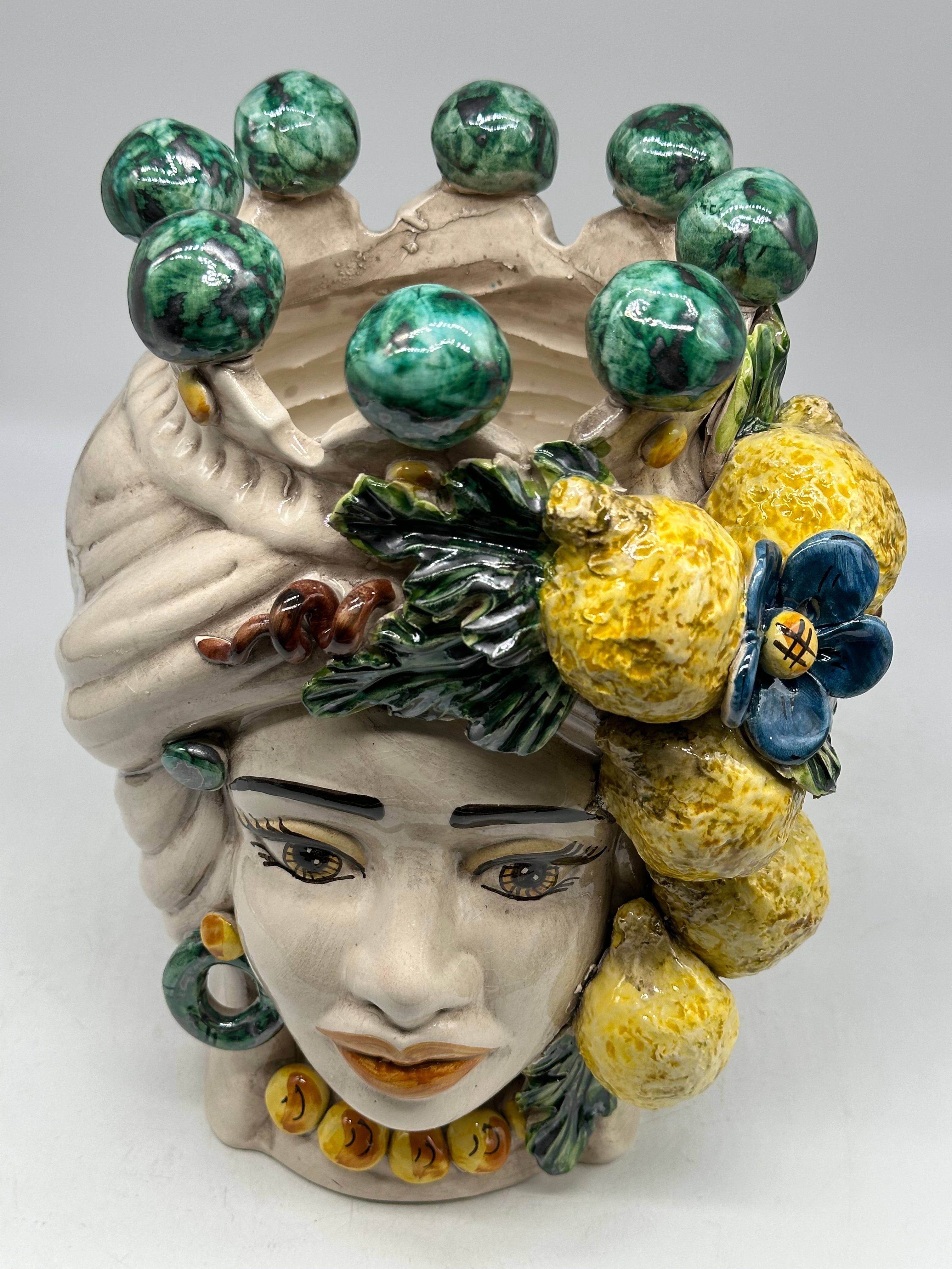 FINE SERIE - Testa di Moro Limoni Donna Ceramica Caltagirone cm H.30 L.23 Artigianale - TESTE DI MORO